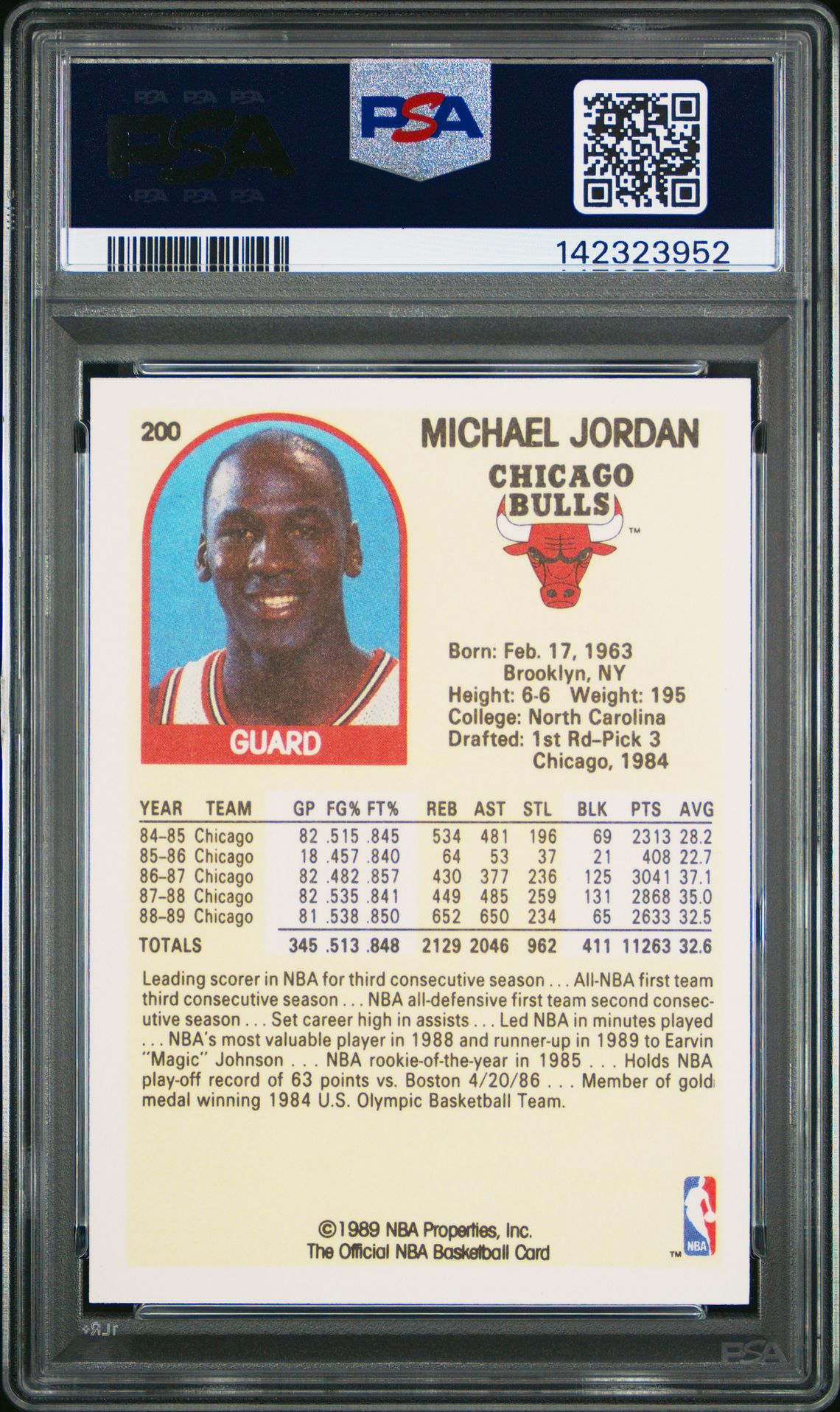 1989 Hoops Michael Jordan #200 Mint 9 back