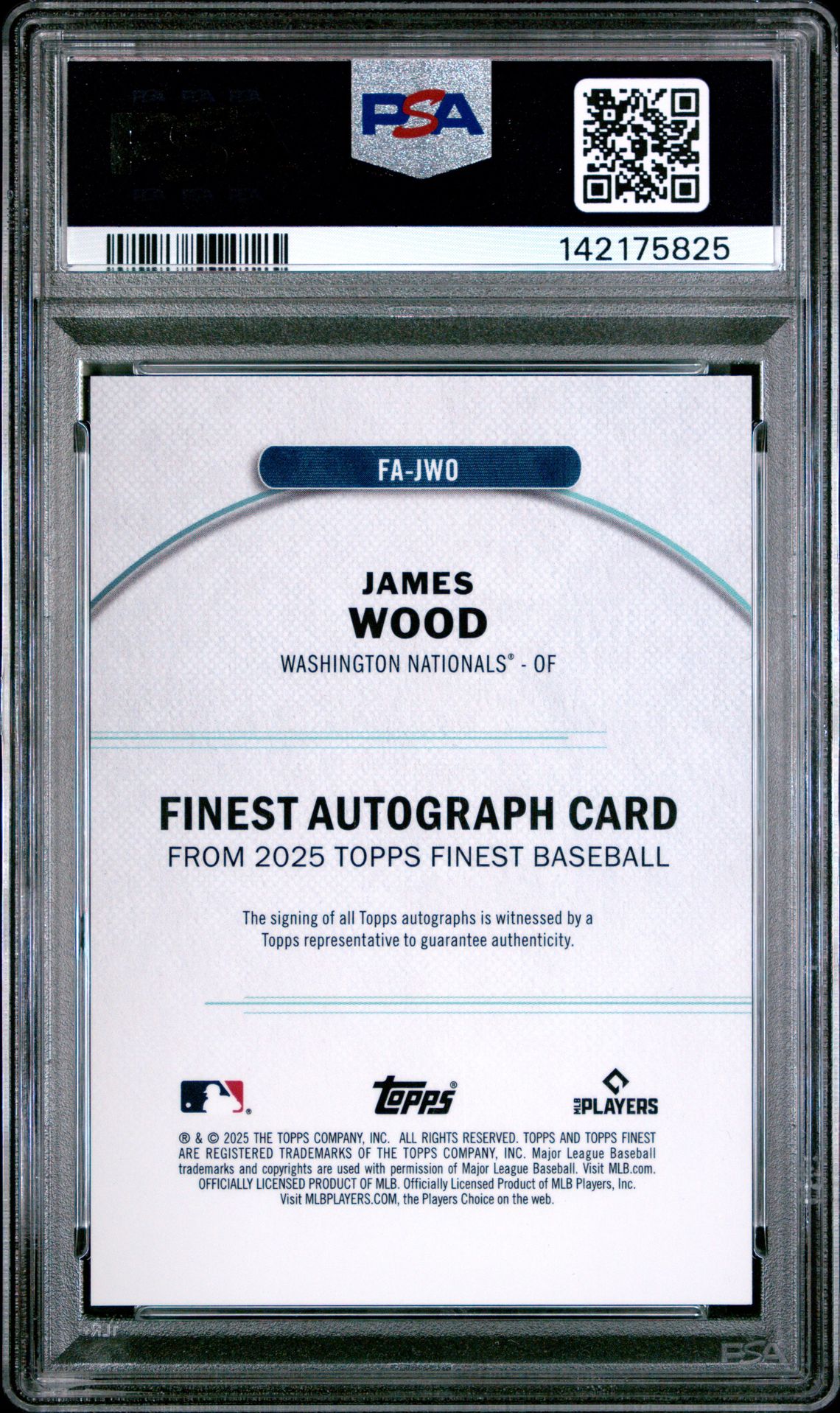 2025 Topps Finest Finest Autographs James Wood #Jwo Gem Mt 10 back