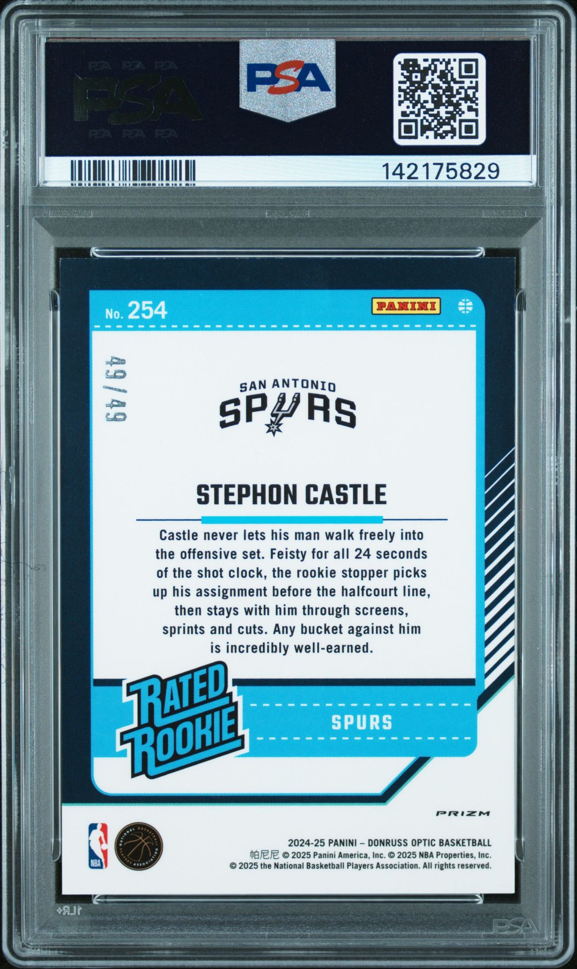 2024 Panini Donruss Optic Stephon Castle #254 (Blue Fast Break) Gem Mt 10 back
