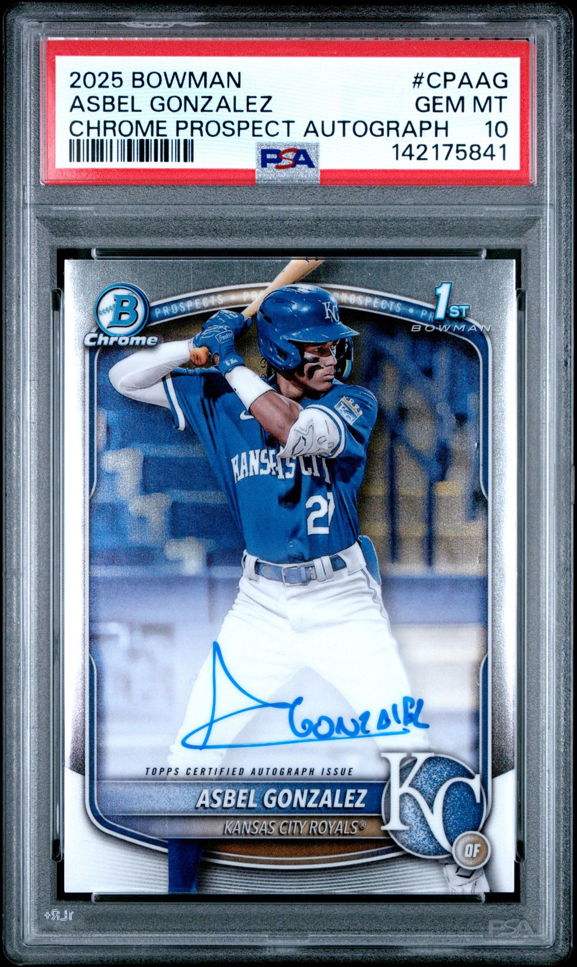 2025 Bowman Chrome Prospect Autographs Asbel Gonzalez #Cpaag Gem Mt 10 front view - PSA graded GEM MT 10