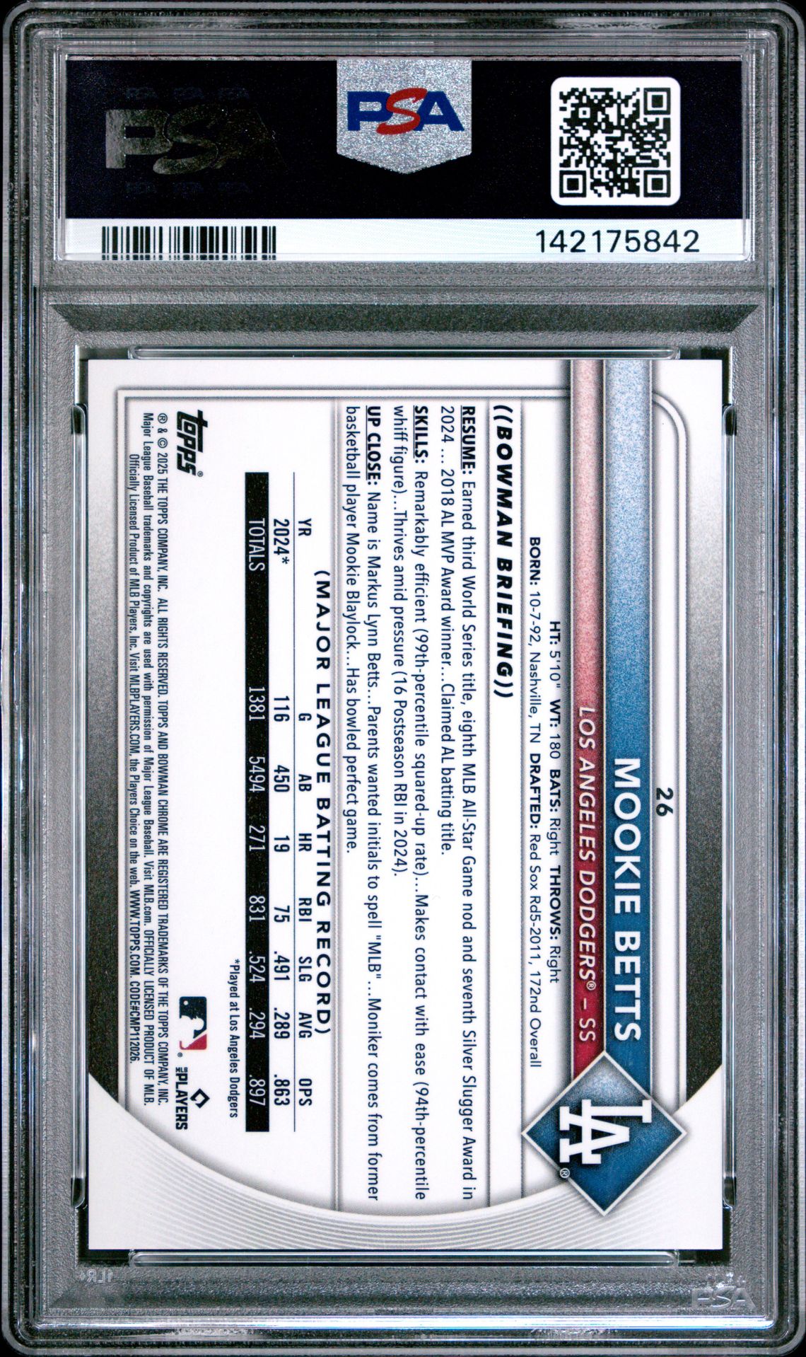 2025 Bowman Chrome Mookie Betts #26 (Black Geometric) Gem Mt 10 back