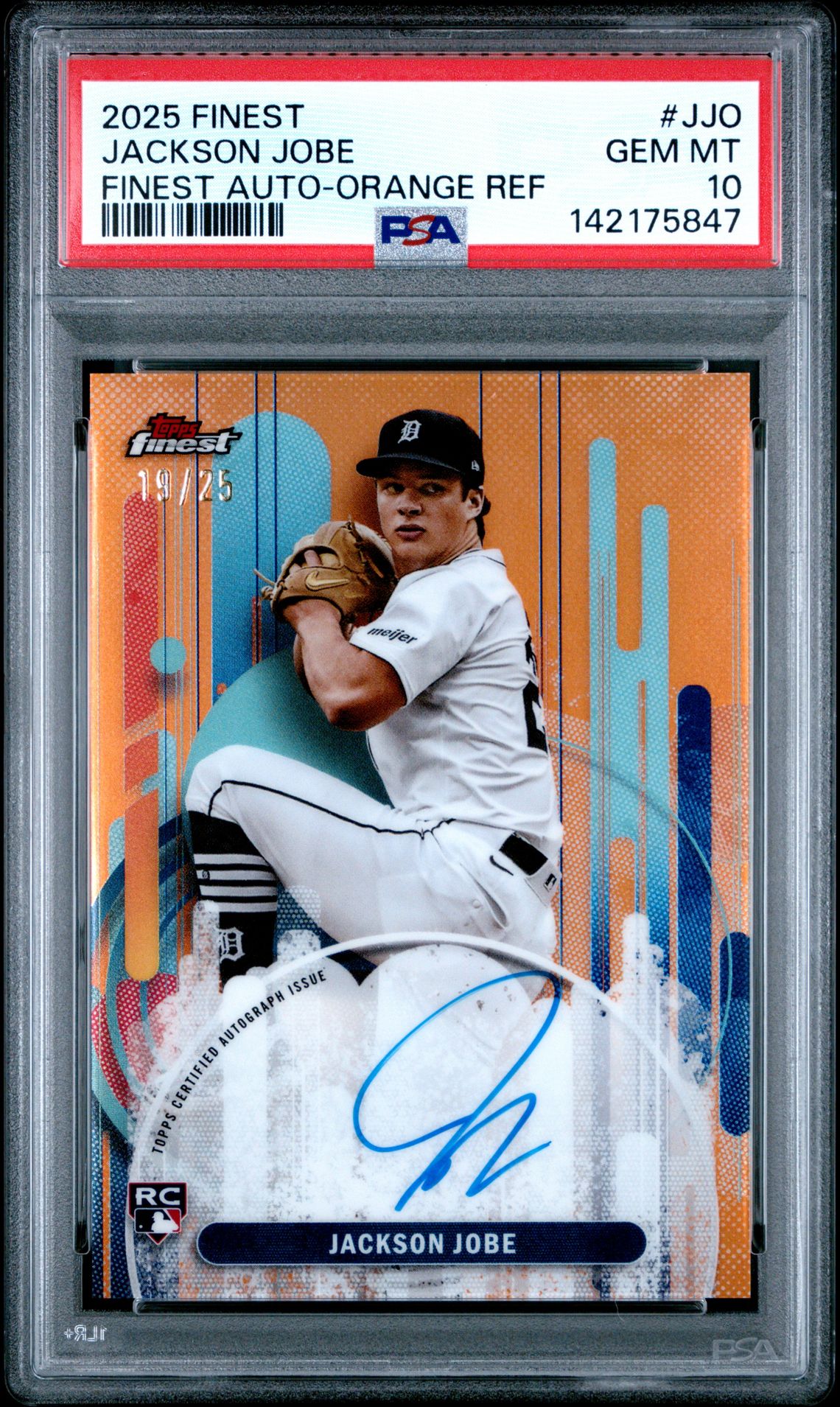 2025 Topps Finest Finest Autographs Jackson Jobe #Jjo (Finest Auto-Orange Ref) Gem Mt 10 front