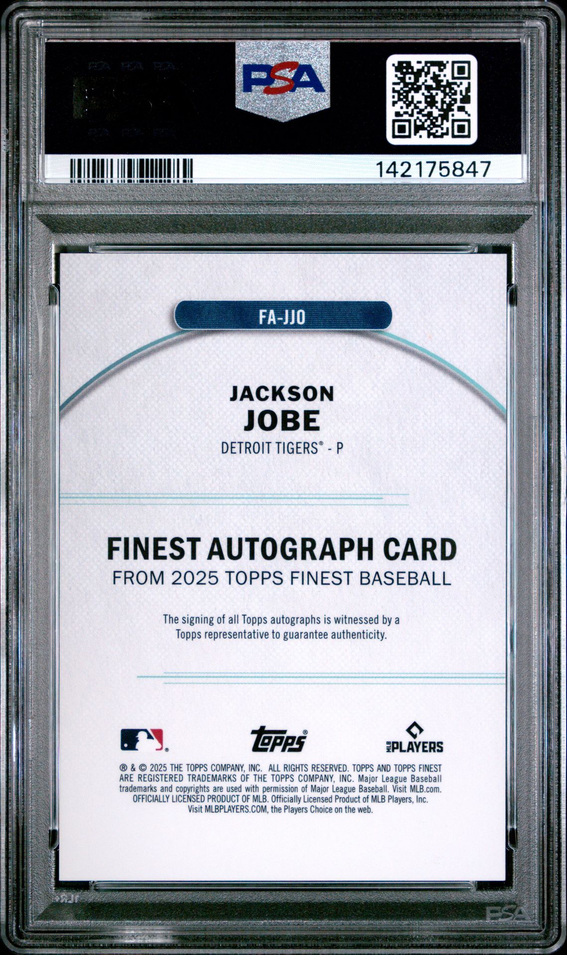 2025 Topps Finest Finest Autographs Jackson Jobe #Jjo (Finest Auto-Orange Ref) Gem Mt 10 back