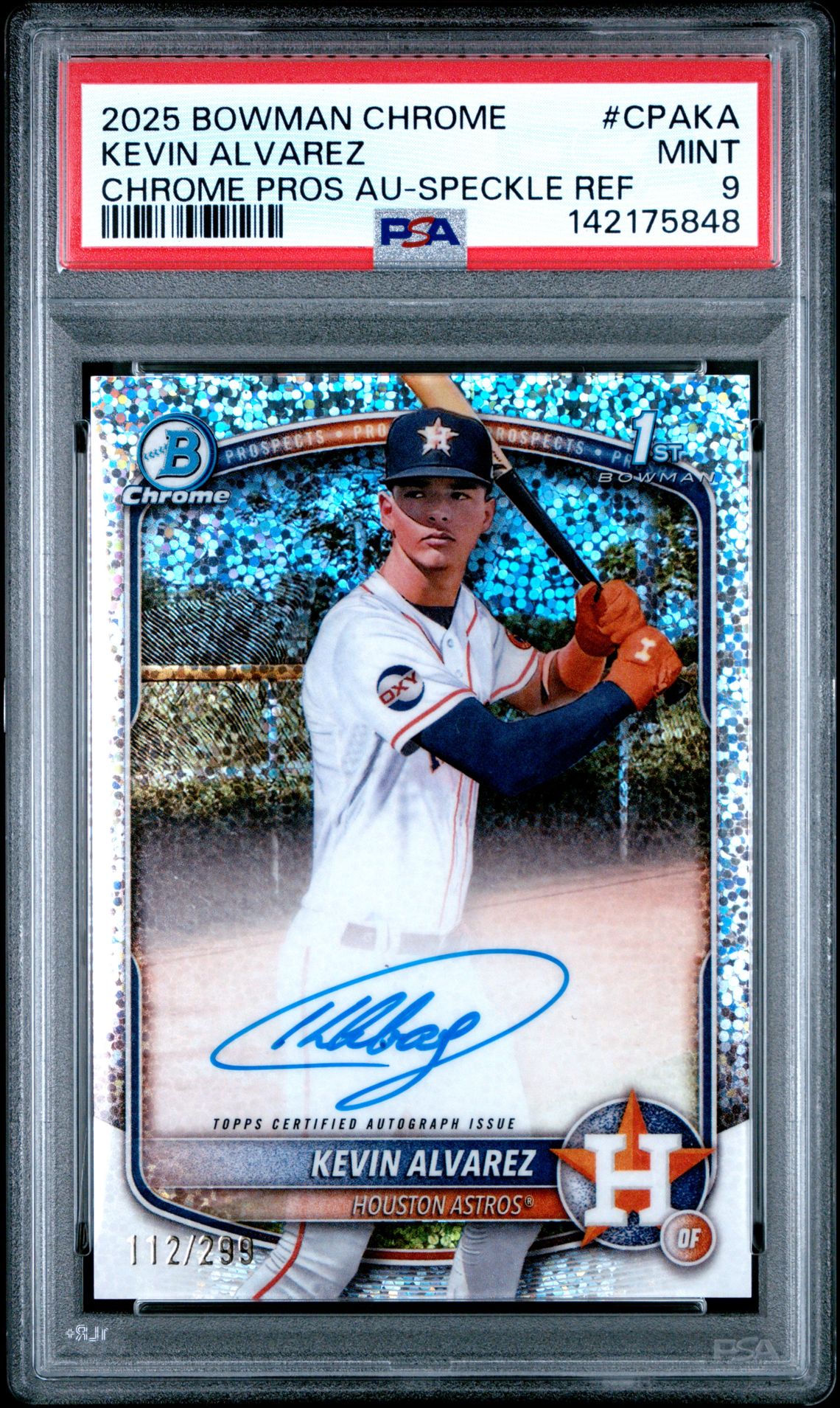 2025 Bowman Chrome Prospect Autographs Kevin Alvarez #Cpaka (Chrome Pros Au-Speckle Ref) Mint 9 front