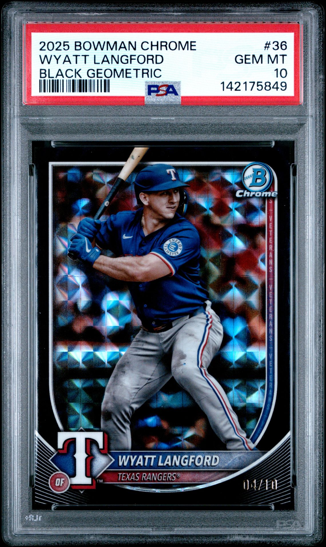 2025 Bowman Chrome Wyatt Langford #36 (Black Geometric) Gem Mt 10 front