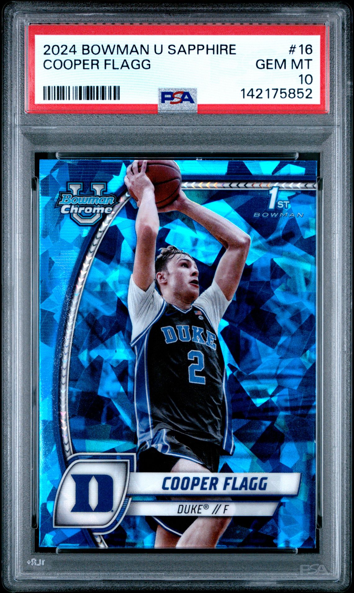 2024 Bowman University Chrome Sapphire Cooper Flagg #16 Gem Mt 10 front