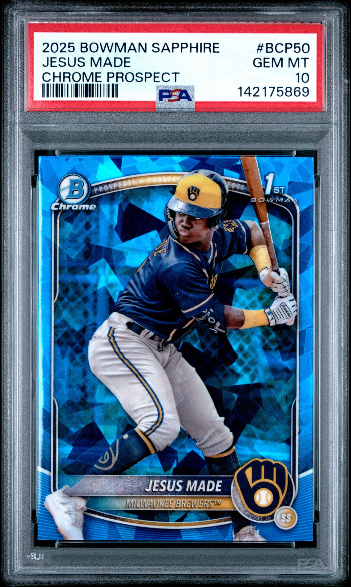 2025 Bowman Sapphire Edition Chrome Prospects Jesus Made #Bcp50 Gem Mt 10 front