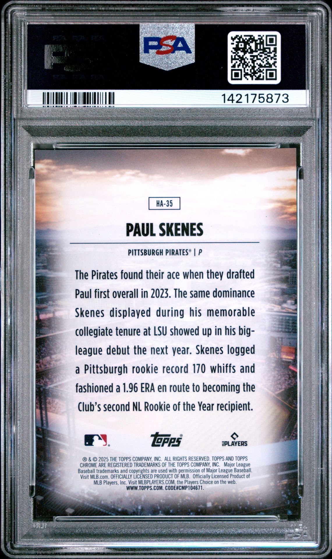 2025 Topps Chrome Home Field Advantage Paul Skenes #Ha35 Mint 9 back