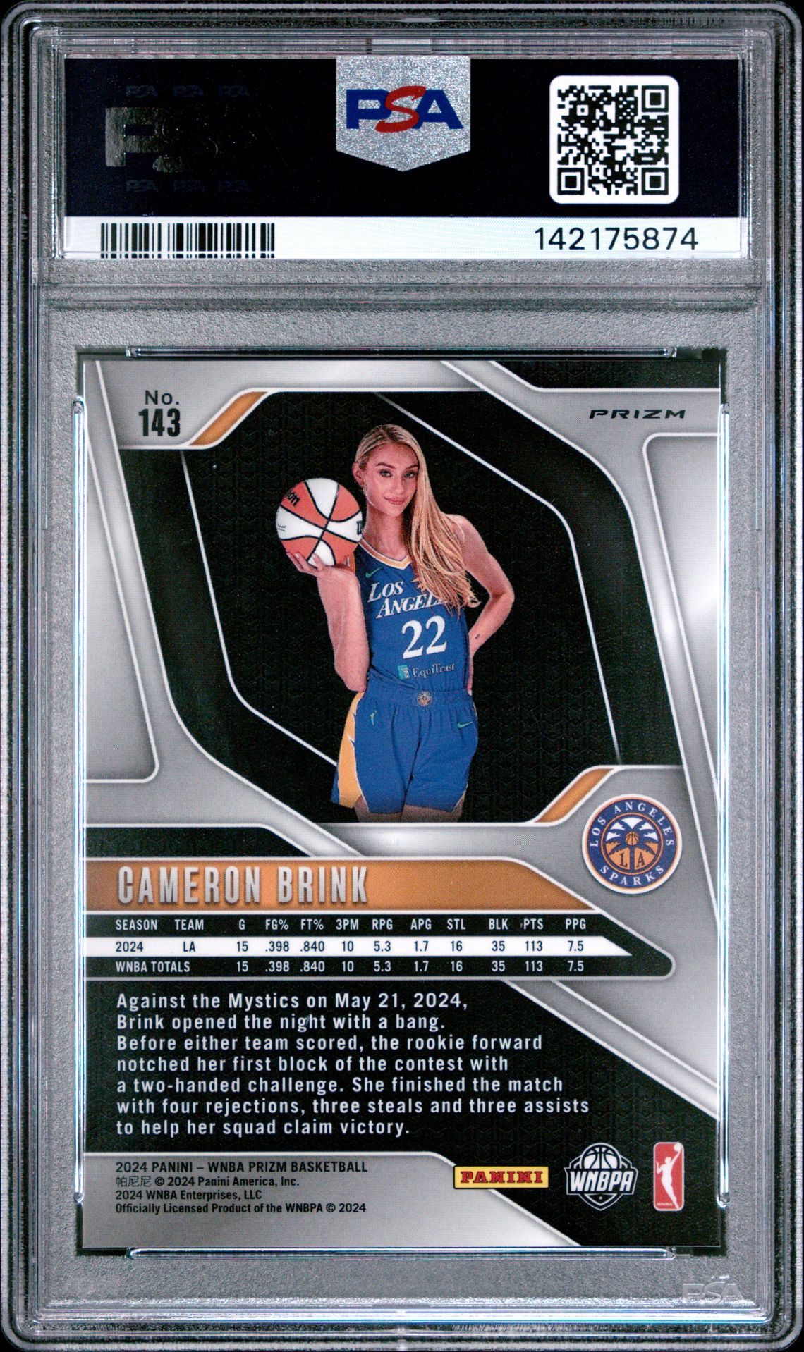 2024 Panini Prizm Wnba Cameron Brink #143 (Wnba Logo Prizm) Mint 9 back