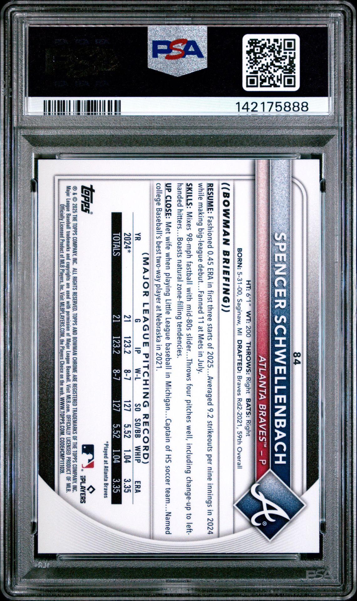 2025 Bowman Chrome Mega Box Spencer Schwellenbach #84 (Yellow Refractor) Gem Mt 10 back