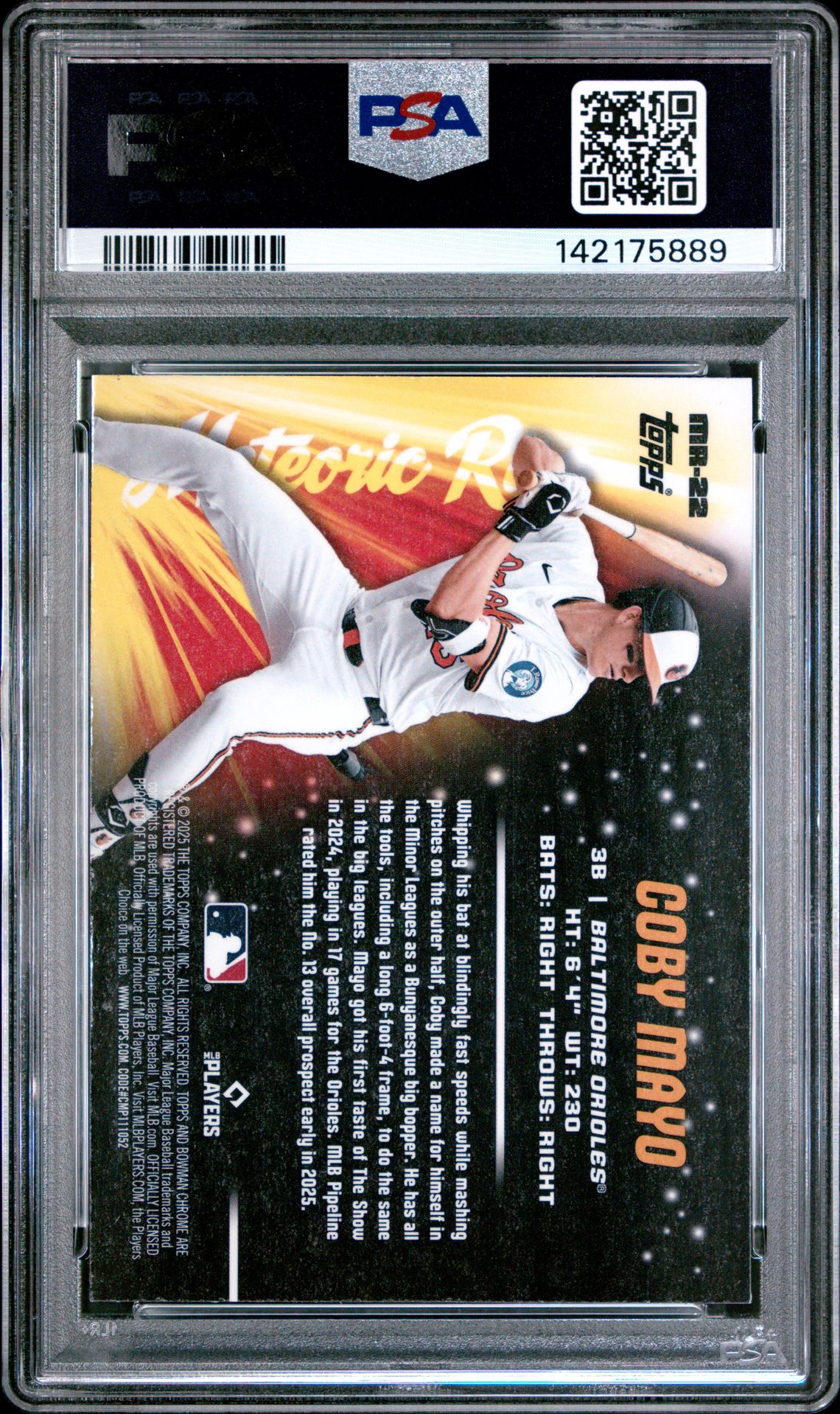 2025 Bowman Chrome Mega Box Meteoric Rise Coby Mayo #22 Mint 9 back