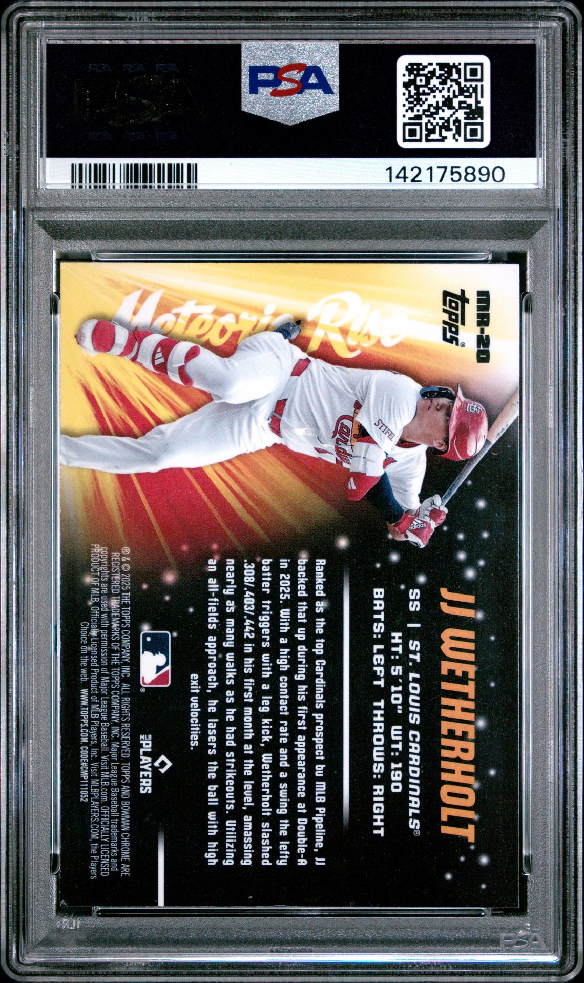 2025 Bowman Chrome Mega Box Meteoric Rise Jj Wetherholt #20 Gem Mt 10 back