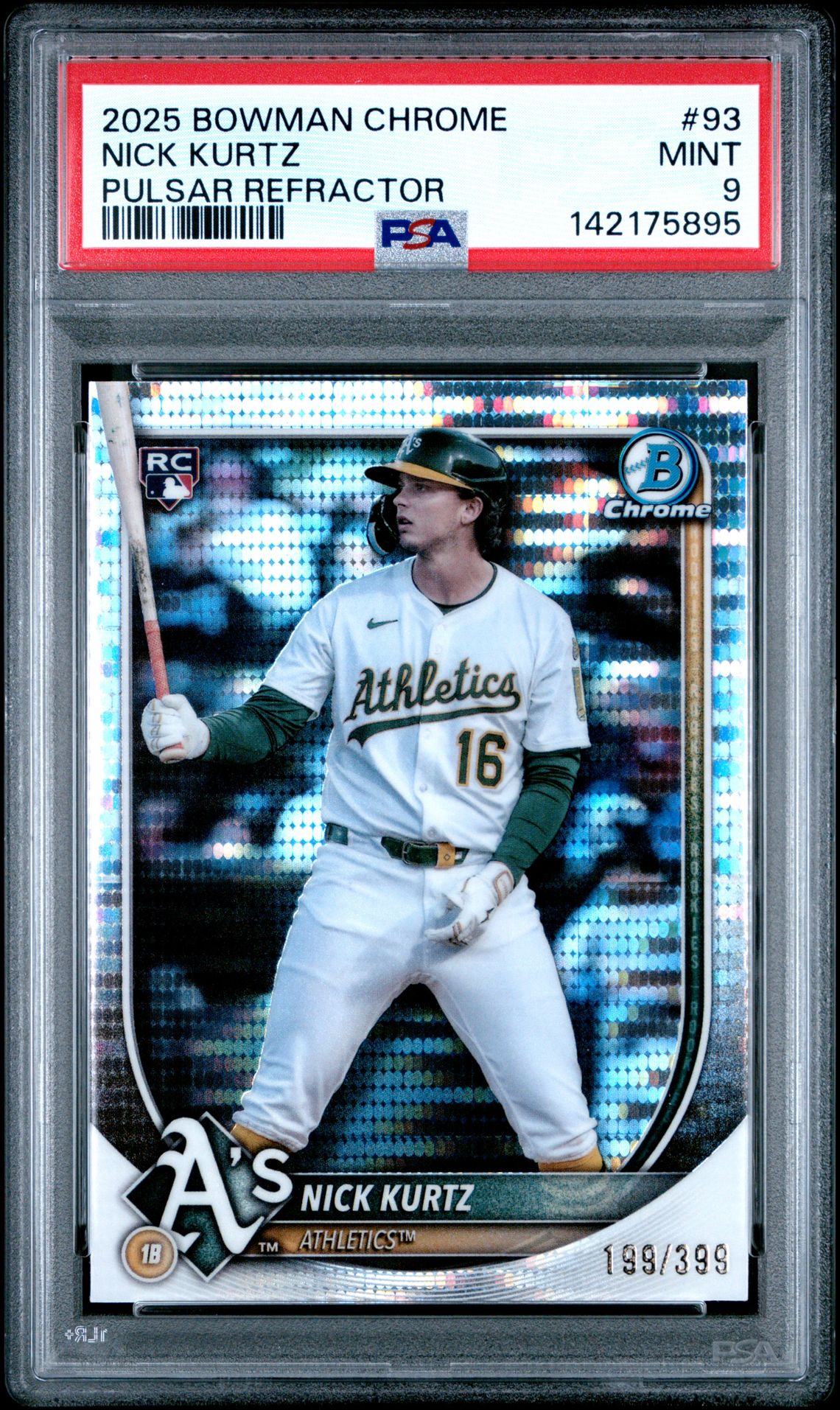 2025 Bowman Chrome Nick Kurtz #93 (Pulsar Refractor) Mint 9 front