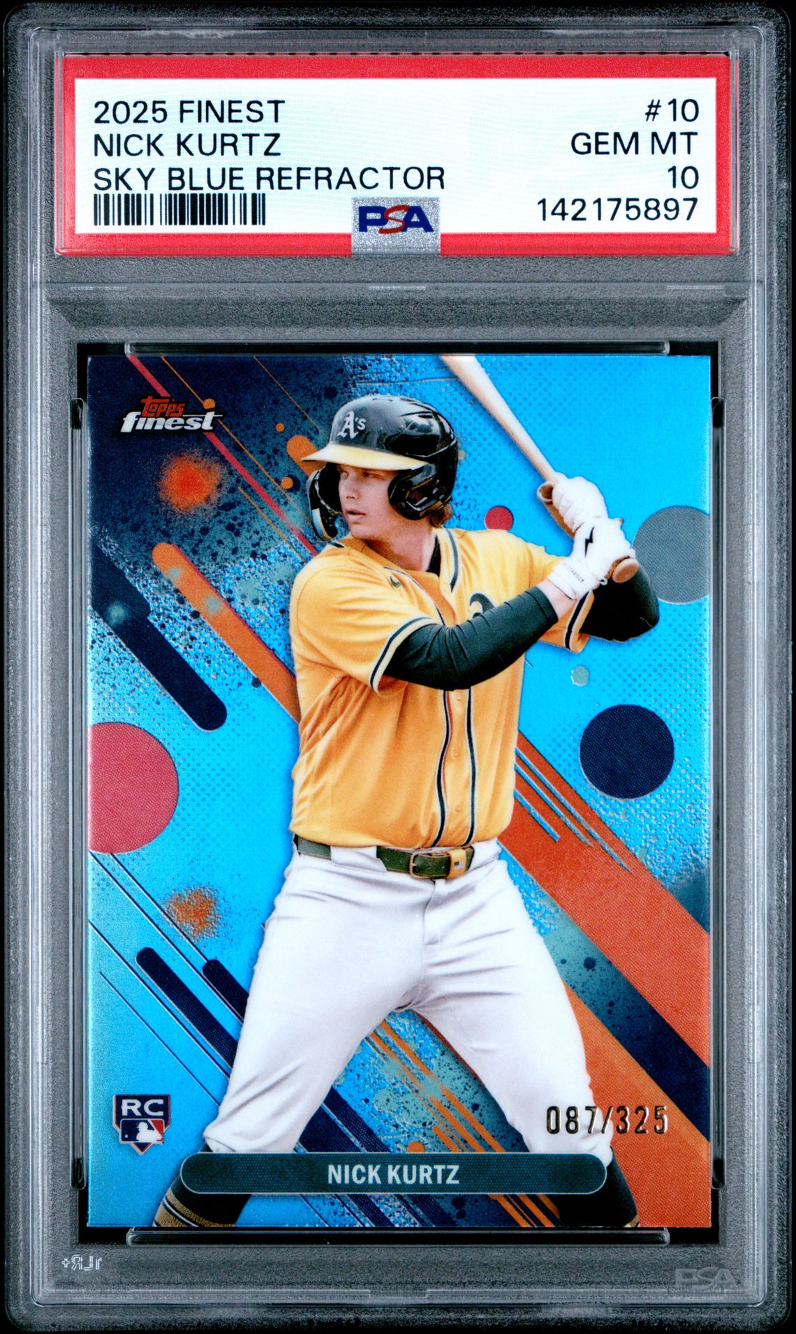 2025 Topps Finest Nick Kurtz #10 (Sky Blue Refractor) Gem Mt 10 front