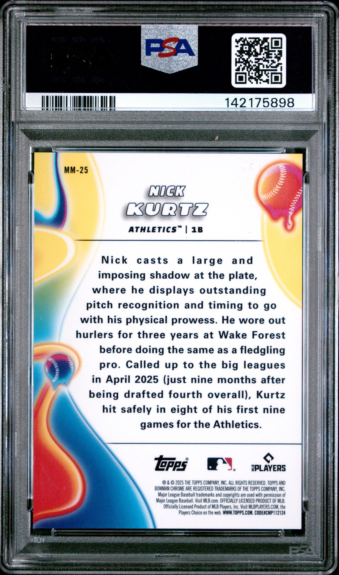 2025 Bowman Chrome Melt Mashers Nick Kurtz #Mm-25 (Melt Mashers-Mini Diamond) Mint 9 back