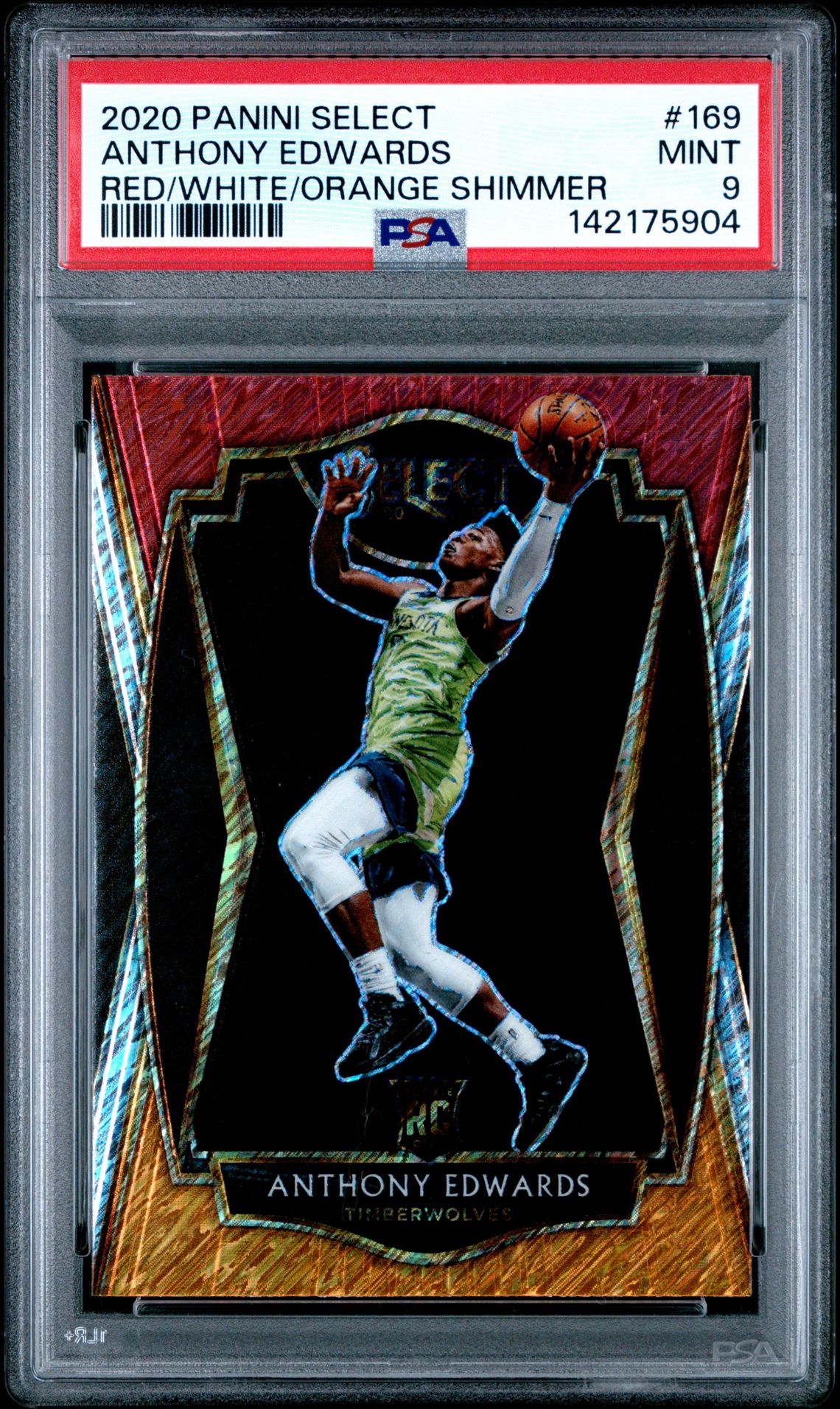 2020 Panini Select Anthony Edwards #169 (Red/White/Orange Shimmer) Mint 9 front