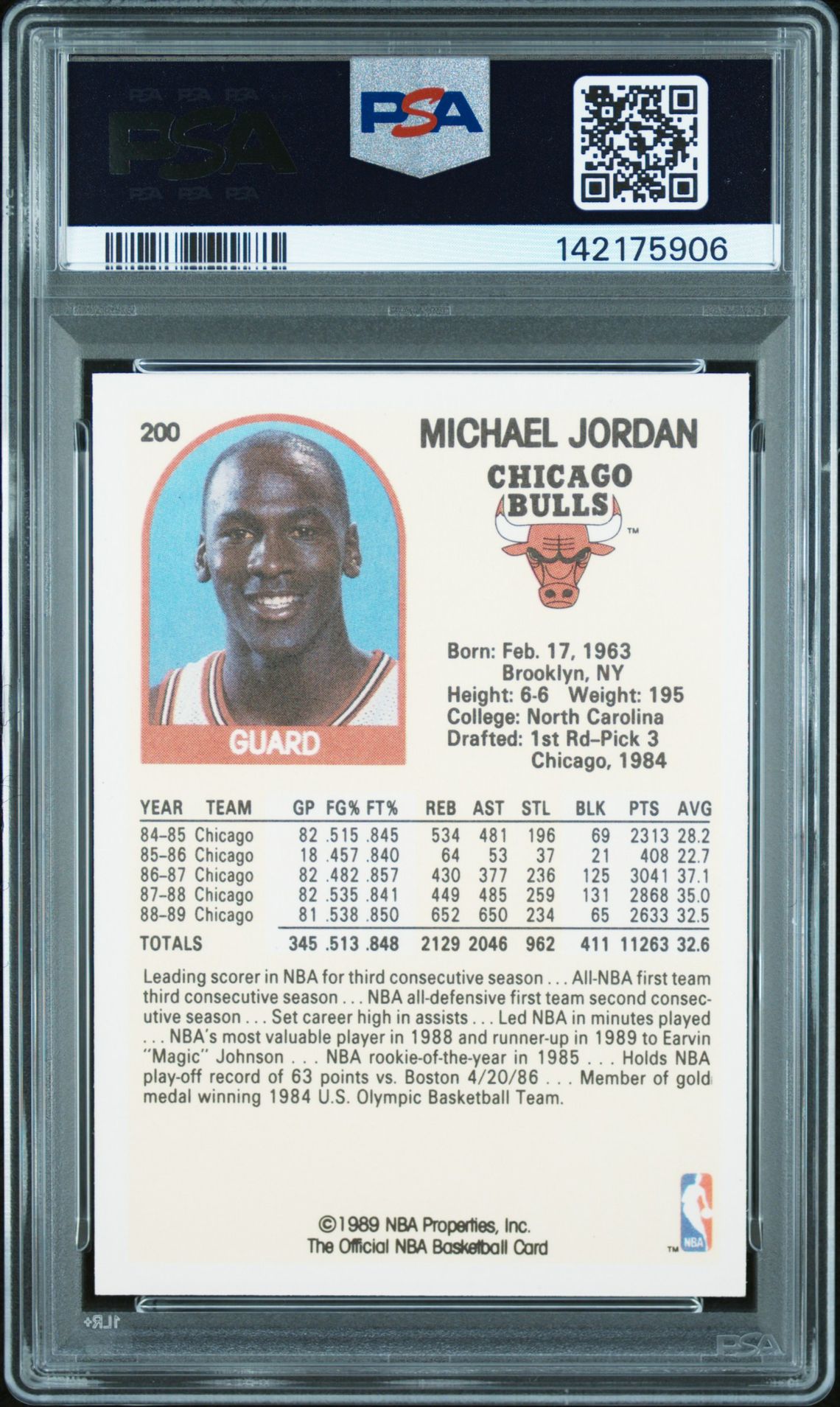 1989 Hoops Michael Jordan #200 Mint 9 back