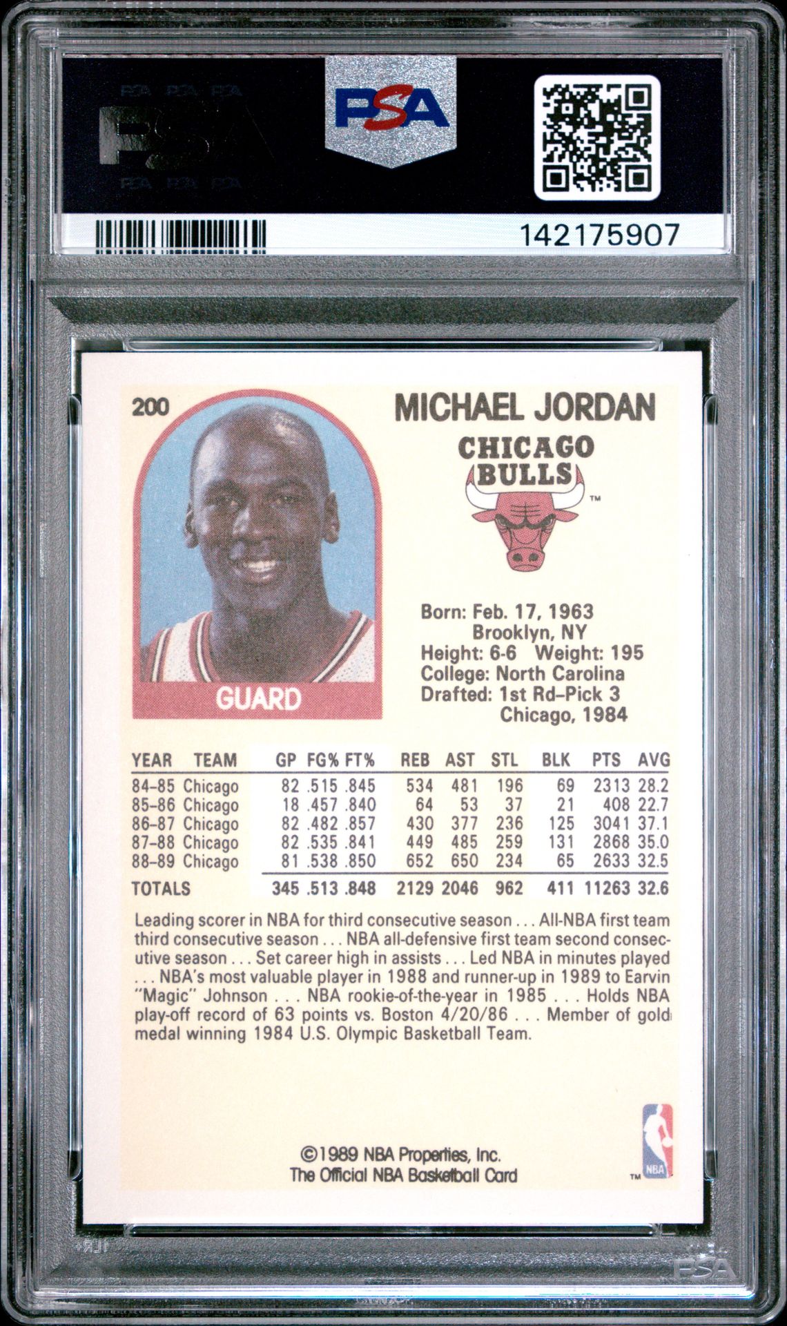 1989 Hoops Michael Jordan #200 Mint 9 back