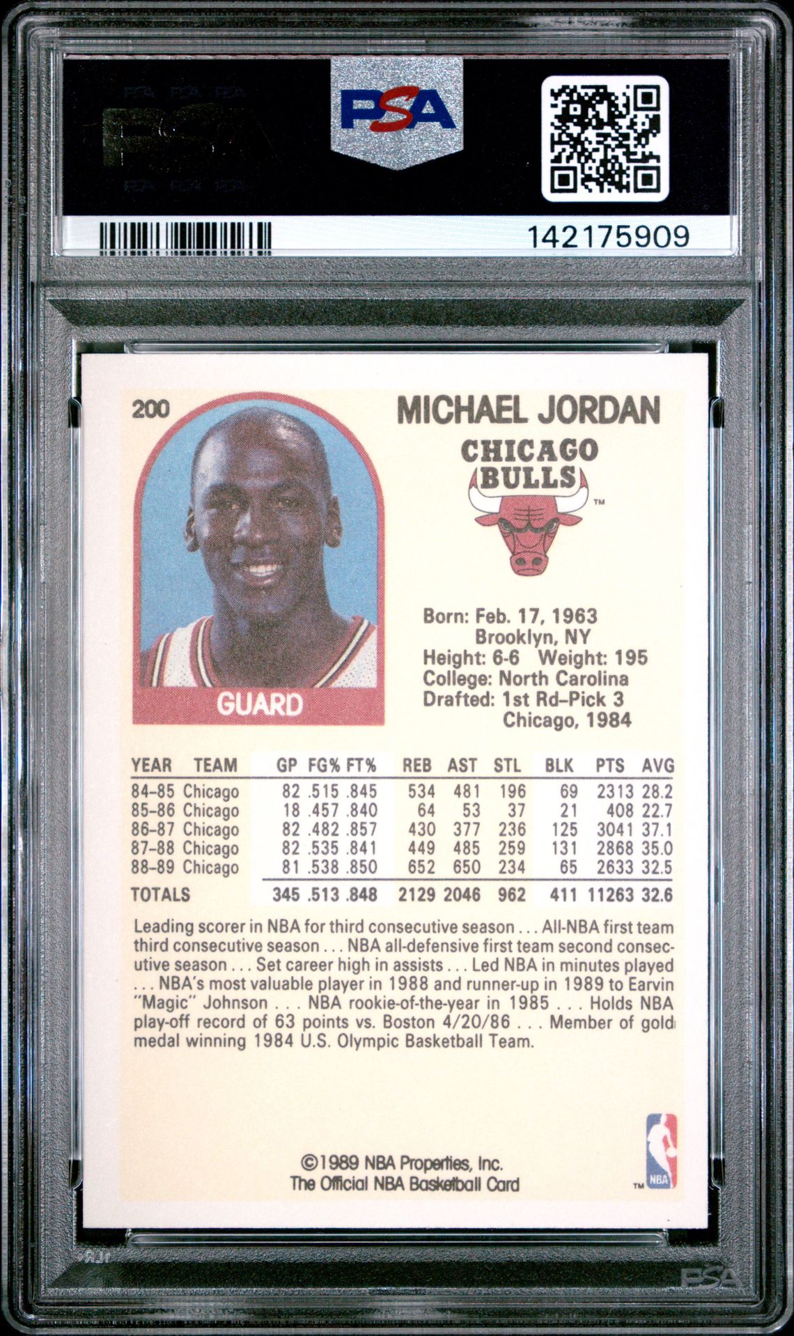1989 Hoops Michael Jordan #200 Mint 9 back