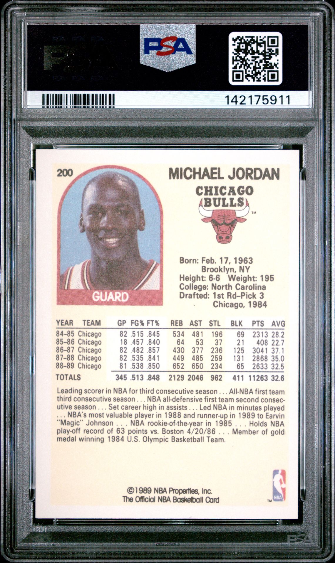 1989 Hoops Michael Jordan #200 Mint 9 back