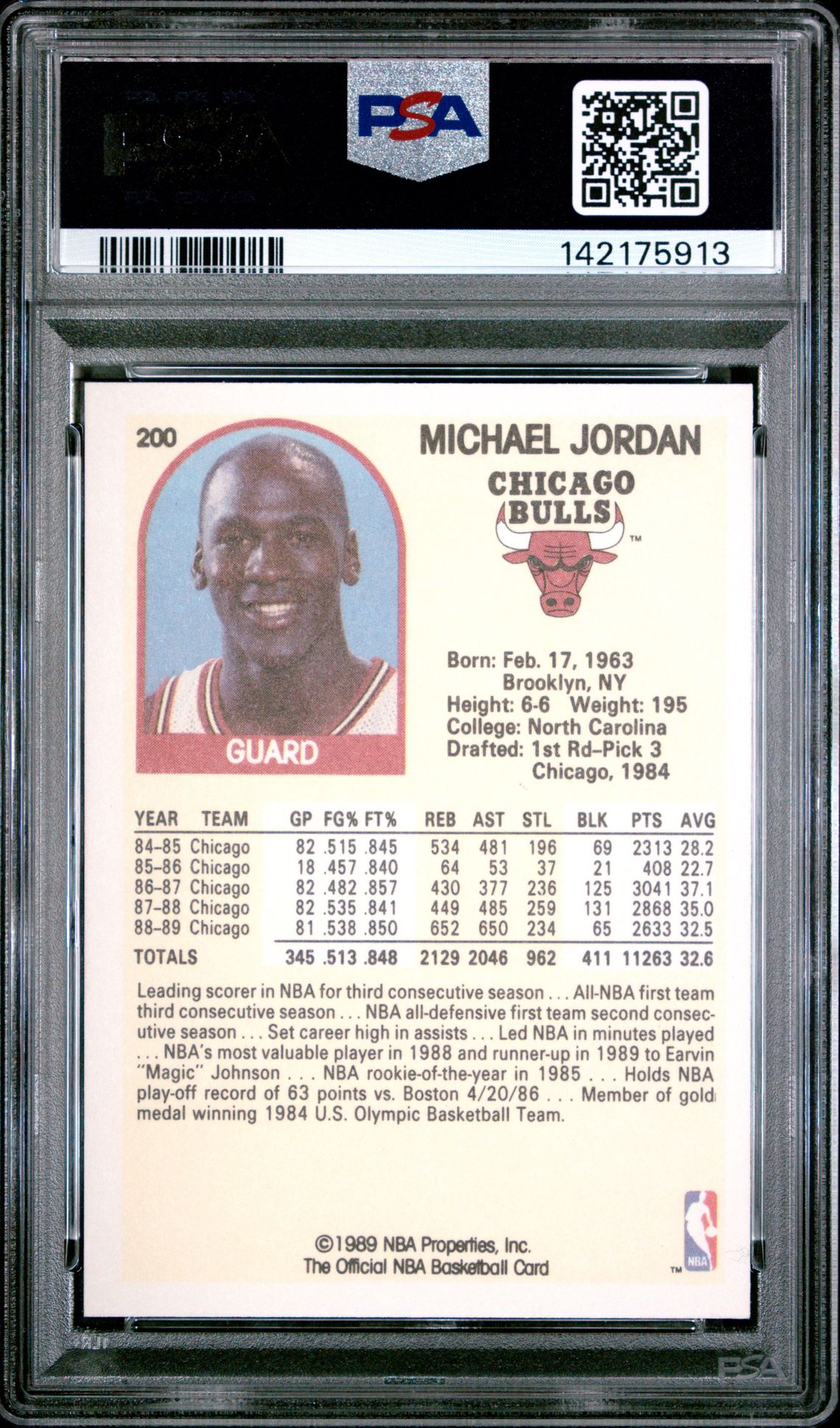 1989 Hoops Michael Jordan #200 Gem Mt 10 back