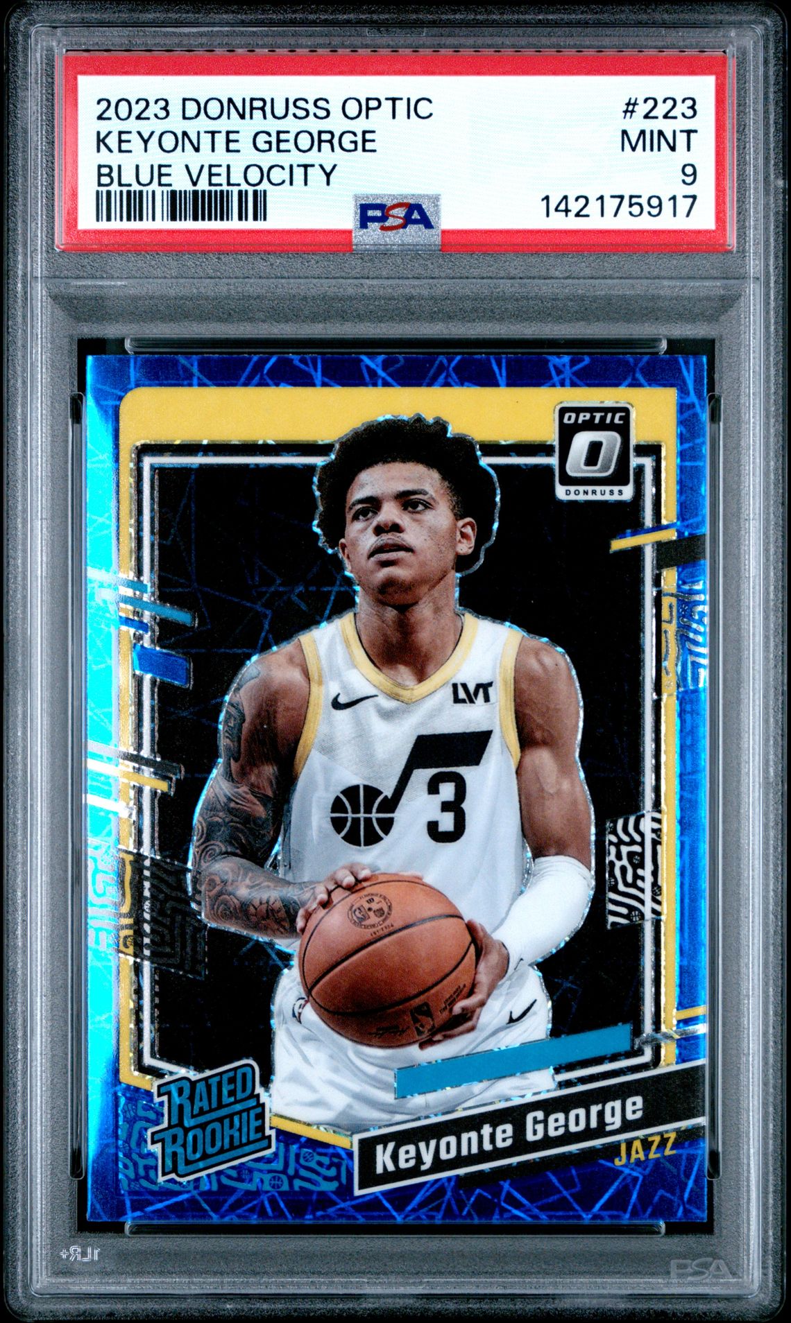 2023 Panini Donruss Optic Keyonte George #223 (Blue Velocity) Mint 9 front