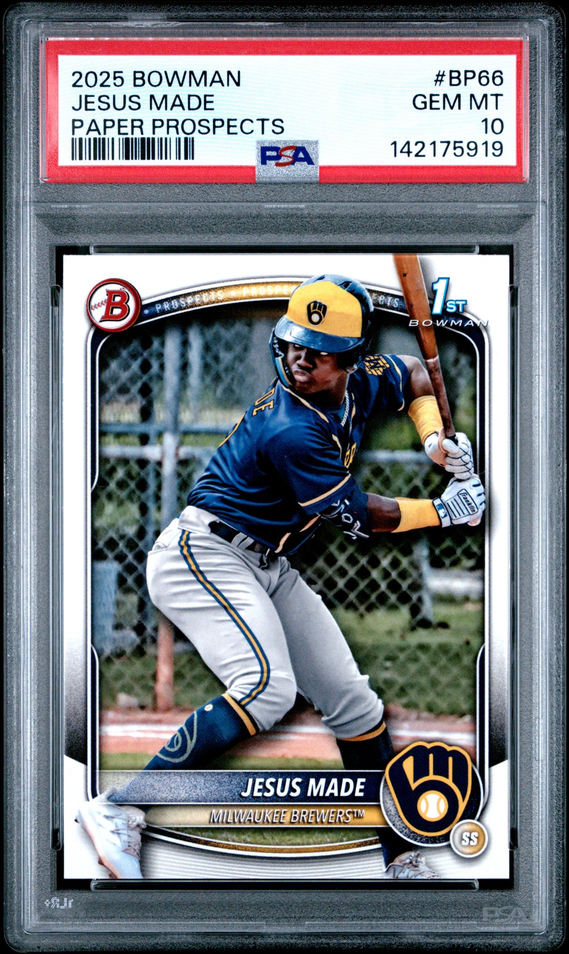 2025 Bowman Paper Prospects Jesus Made #Bp66 Gem Mt 10 front
