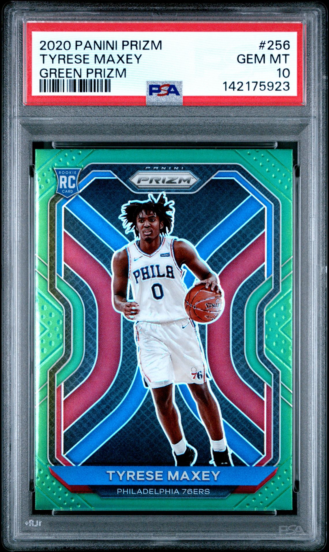 2020 Panini Prizm Tyrese Maxey #256 (Green Prizm) Gem Mt 10 front