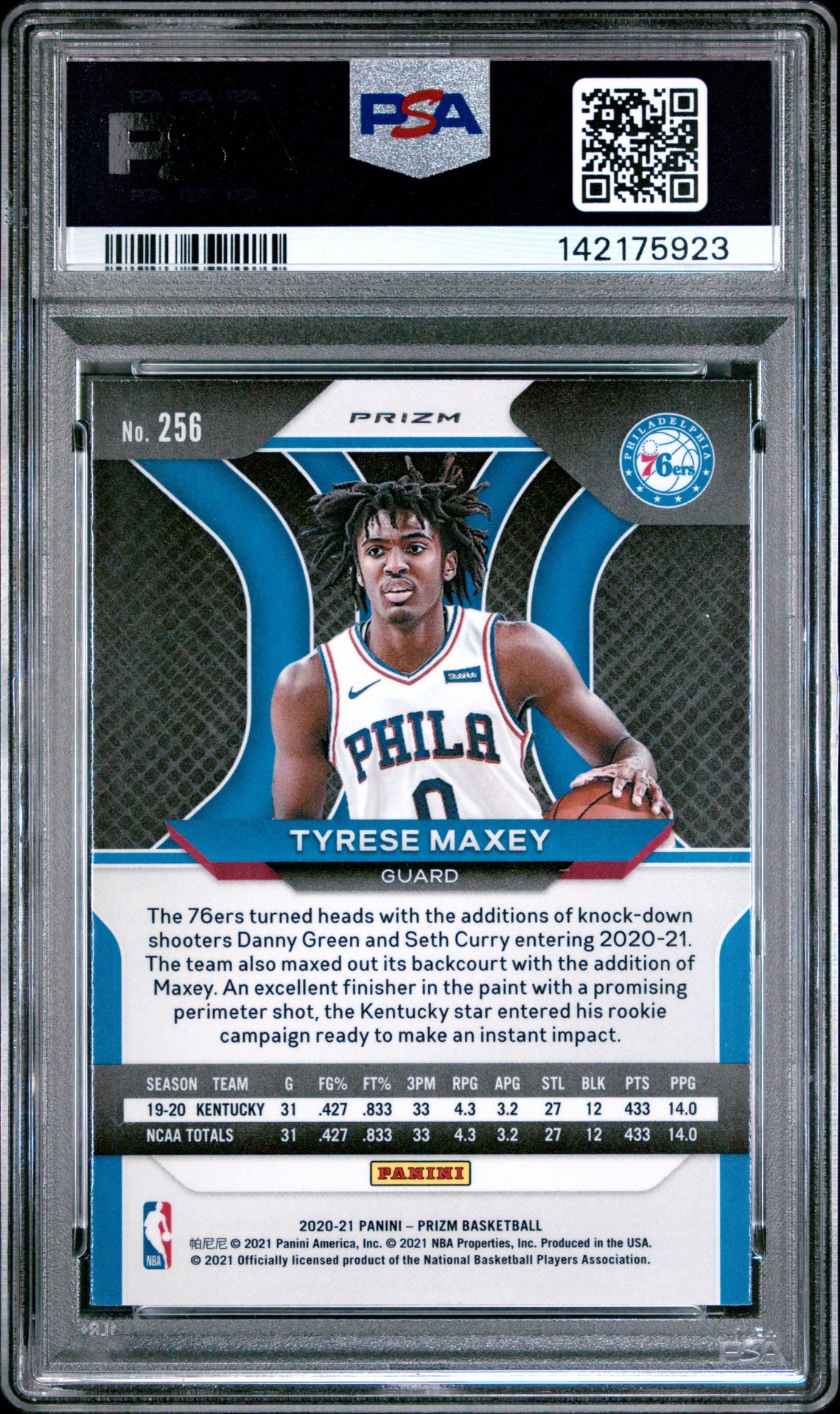 2020 Panini Prizm Tyrese Maxey #256 (Green Prizm) Gem Mt 10 back