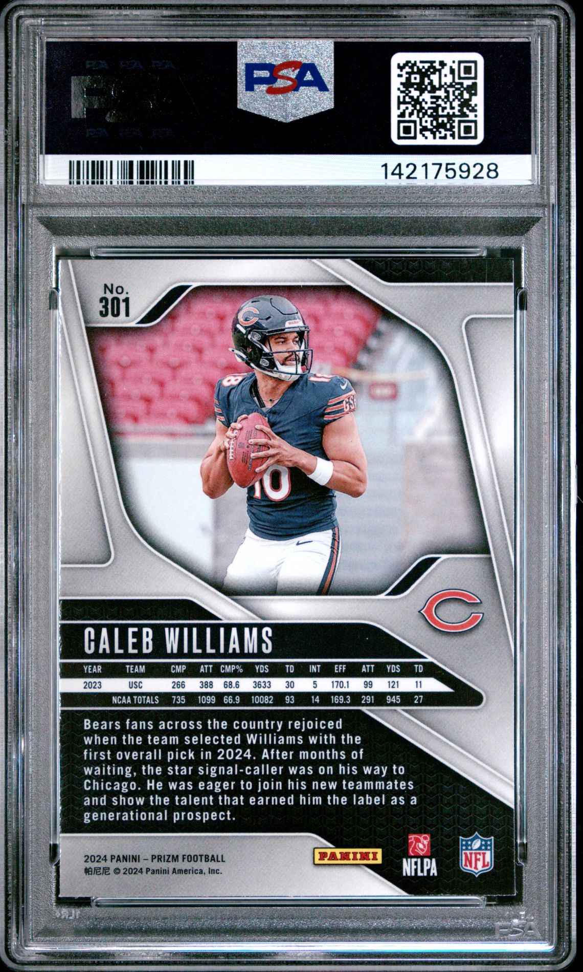 2024 Panini Prizm Caleb Williams #301 Mint 9 back
