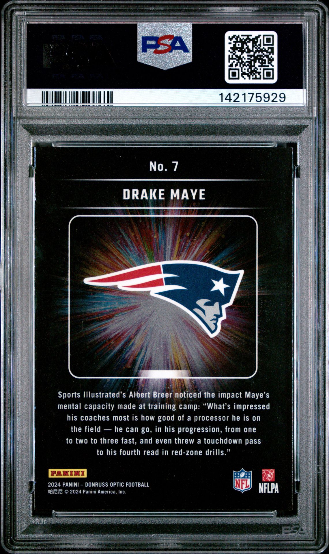 2024 Panini Donruss Optic Light It Up Drake Maye #7 Gem Mt 10 back