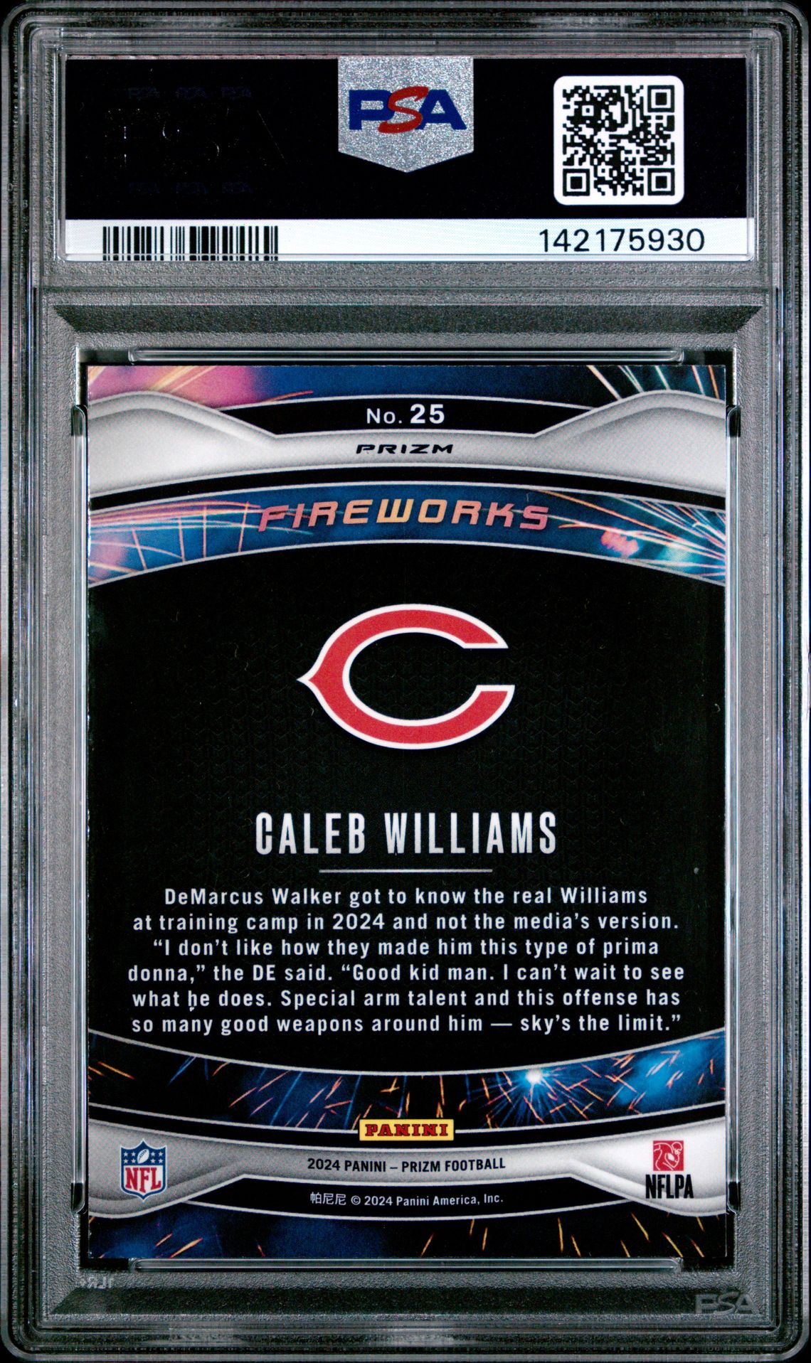 2024 Panini Prizm Fireworks Caleb Williams #25 (Fireworks-Green Prizm) Mint 9 back
