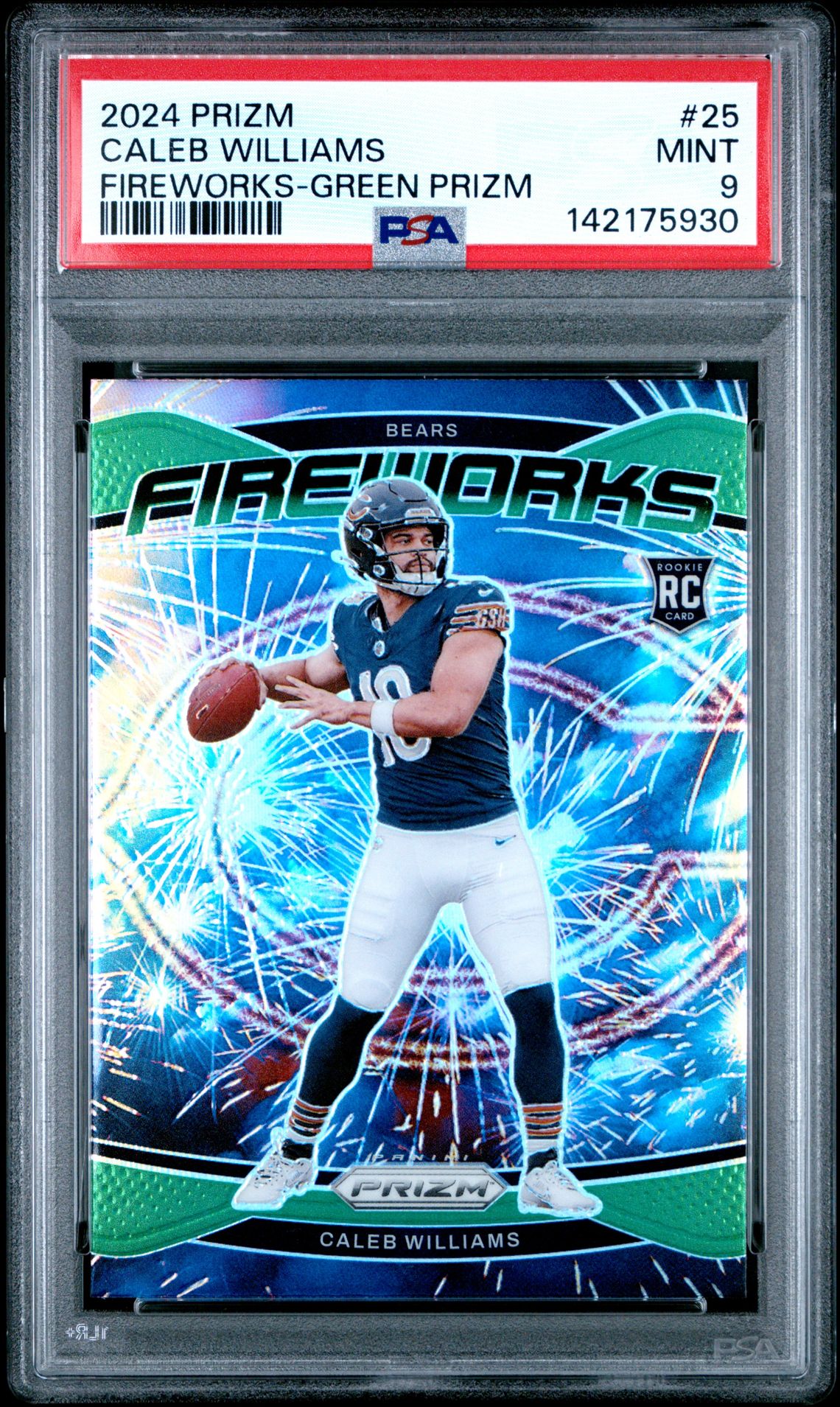 2024 Panini Prizm Fireworks Caleb Williams #25 (Fireworks-Green Prizm) Mint 9 front