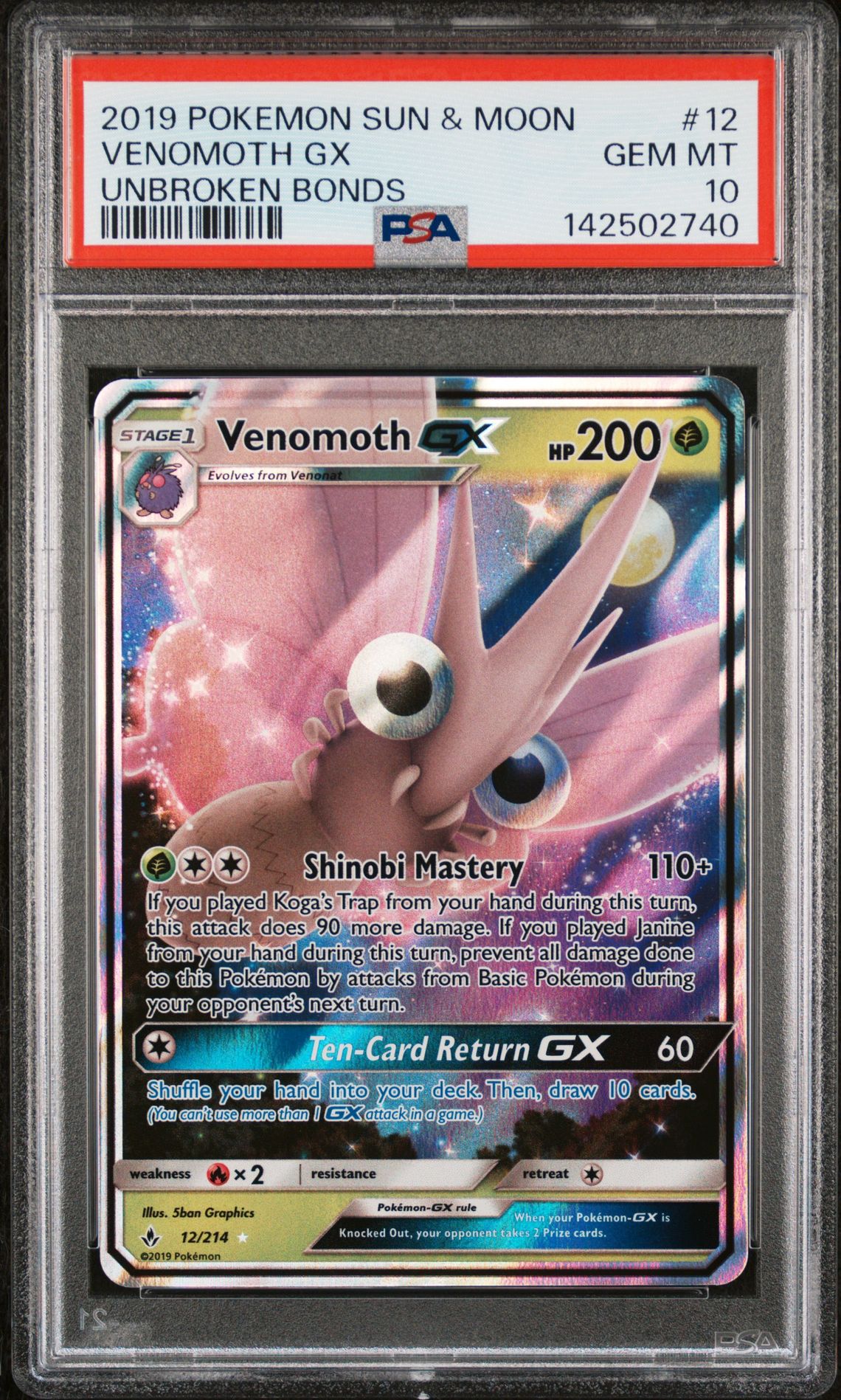 2019 Pokemon POKEMON SUN & MOON UNBROKEN BONDS #12 Venomoth Gx front
