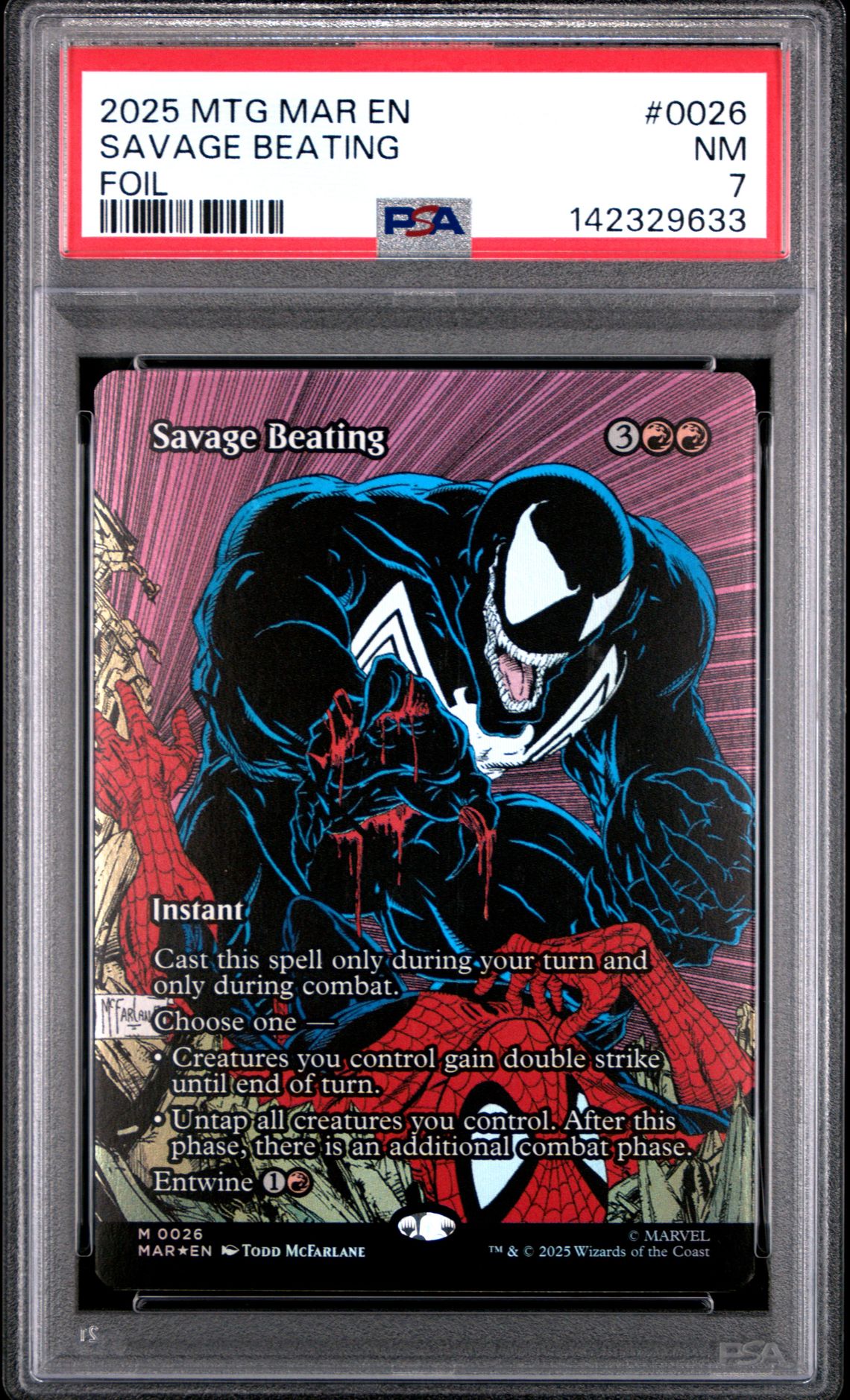 2025 MTG MAGIC THE GATHERING MARVEL'S SPIDER-MAN: SOURCE MATERIAL FOIL #0026 Savage Beating front