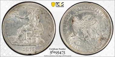 1875-S T$1 Type-I/I Chopmarked N1