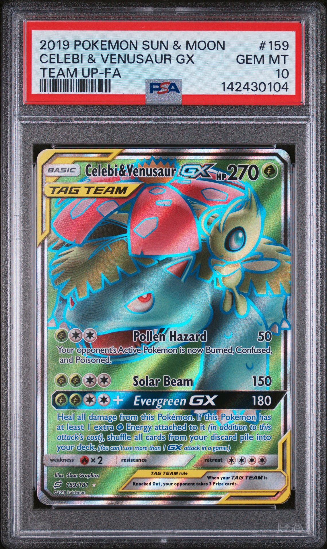 2019 Pokemon POKEMON SUN & MOON TEAM UP FA #159 Celebi & Venusaur Gx front
