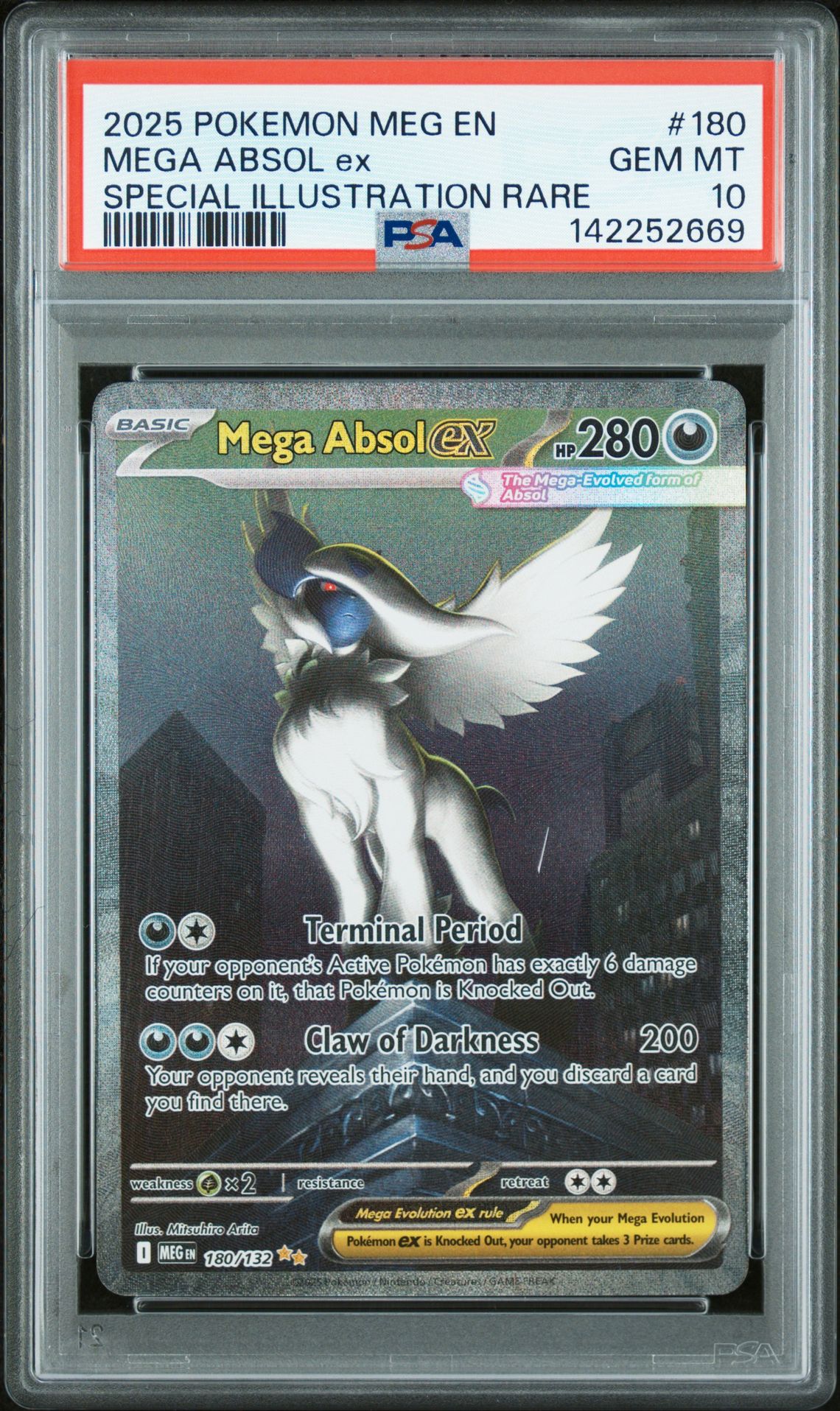 2025 Pokemon Meg En-Mega Evolution Mega Absol Ex #180 (Special Illustration Rare) Gem Mt 10 front