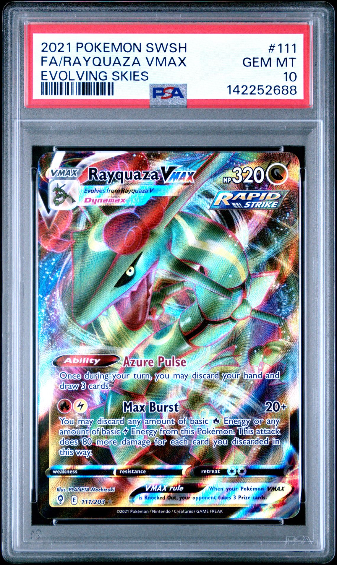 2021 Pokemon Sword & Shield Evolving Skies Fa/Rayquaza Vmax #111 (Evolving Skies) Gem Mt 10 front