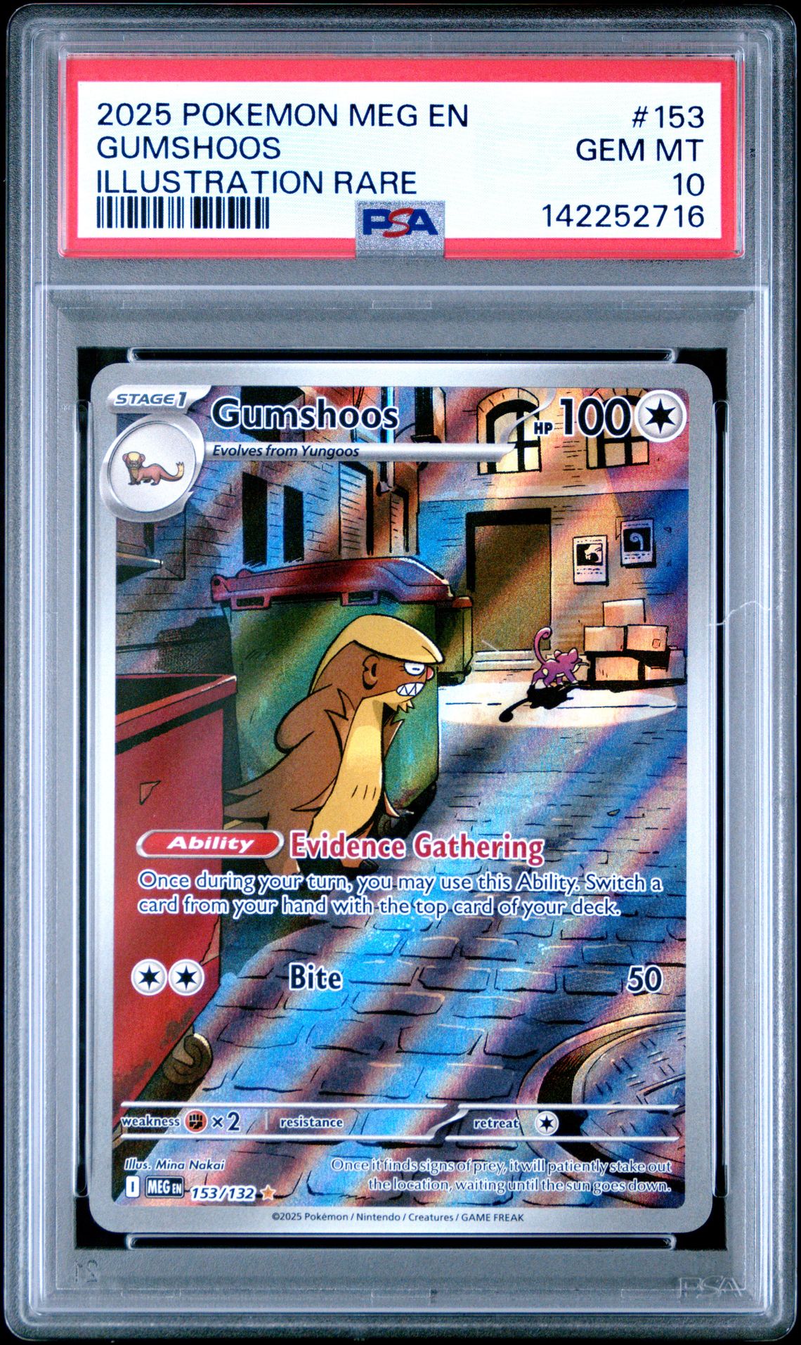 2025 Pokemon Meg En-Mega Evolution Gumshoos #153 (Illustration Rare) Gem Mt 10 front
