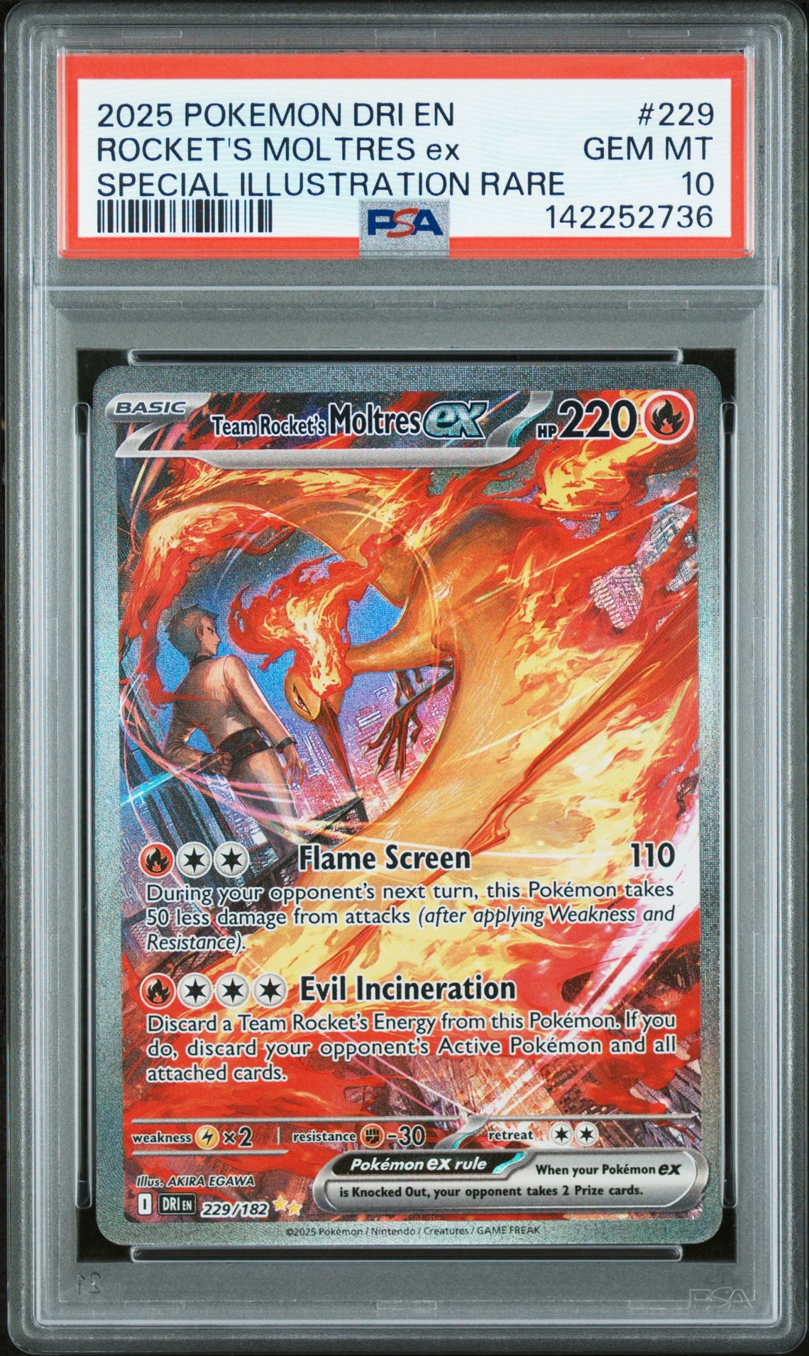 2025 Pokemon Dri En-Destined Rivals Rocket's Moltres Ex #229 (Special Illustration Rare) Gem Mt 10 front