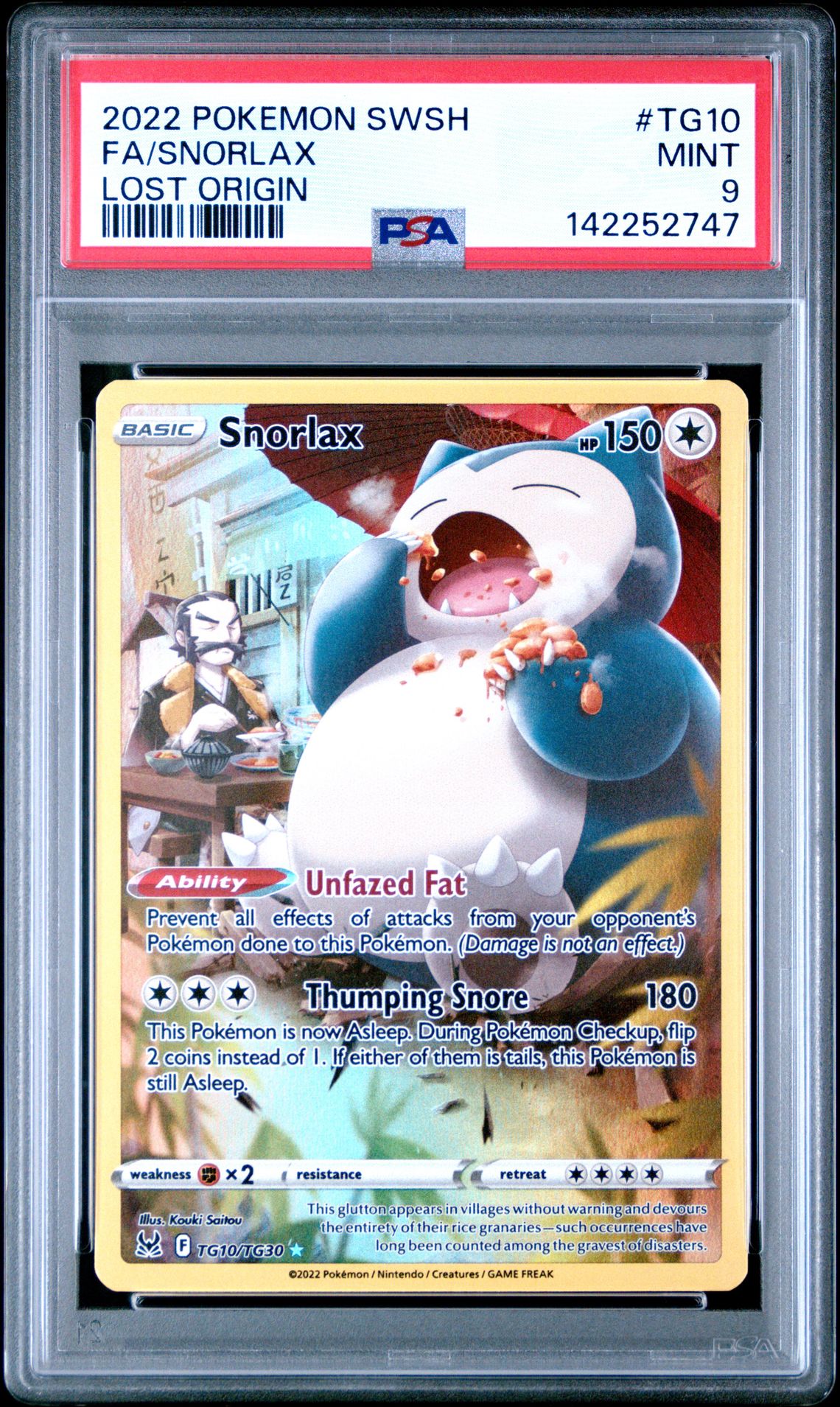 2022 Pokemon Sword & Shield Lost Origin Fa/Snorlax #Tg10 (Lost Origin) Mint 9 front