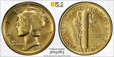 2016-W 10C 100th Anniversary Gold SP70