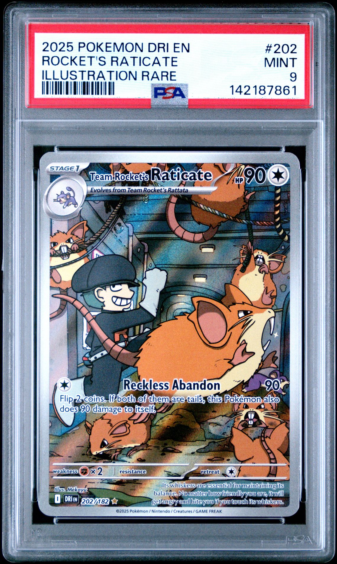2025 Pokemon Dri En-Destined Rivals Rocket's Raticate #202 (Illustration Rare) Mint 9 front