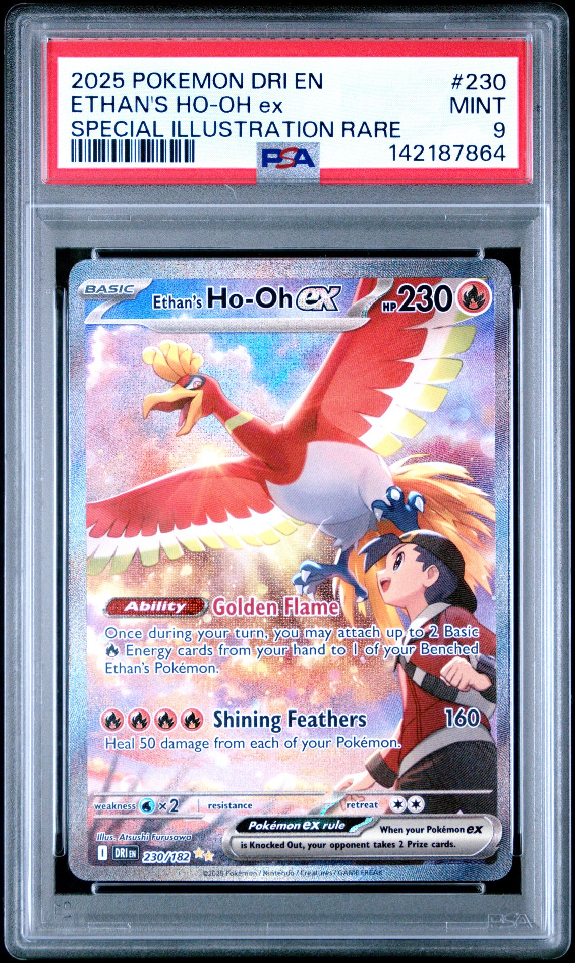 2025 Pokemon Dri En-Destined Rivals Ethan's Ho-Oh Ex #230 (Special Illustration Rare) Mint 9 front