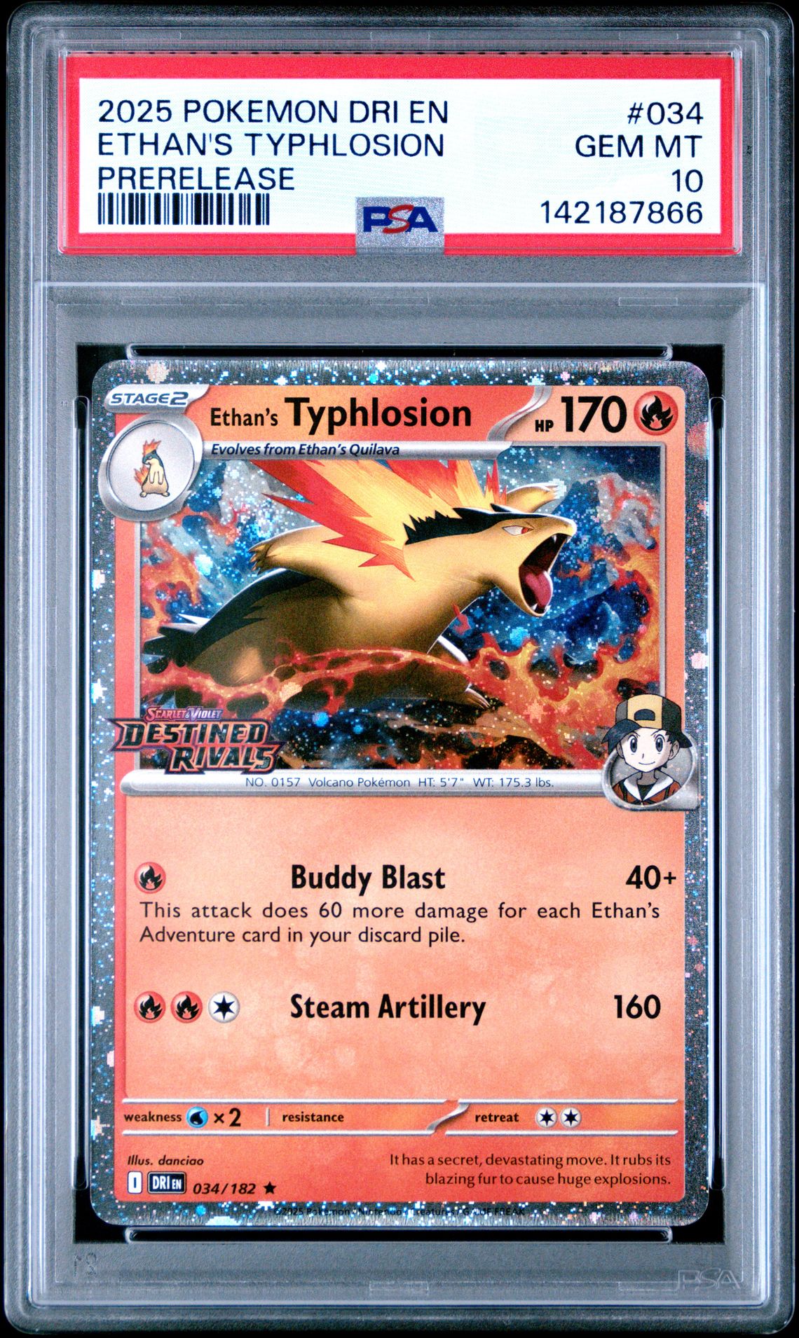 2025 Pokemon Dri En-Destined Rivals Ethan's Typhlosion #034 (Prerelease) Gem Mt 10 front