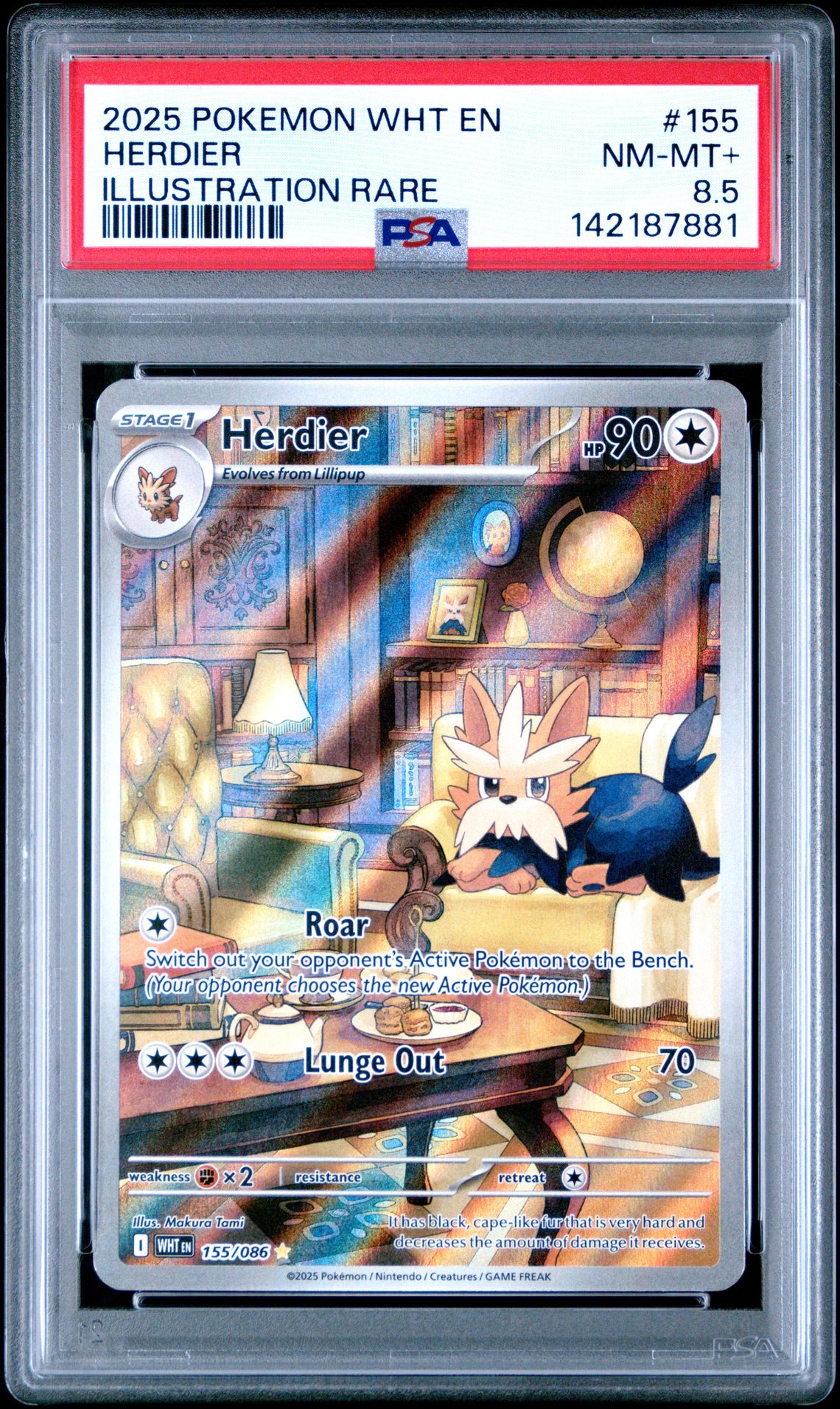 2025 Pokemon Wht En-White Flare Herdier #155 (Illustration Rare) Nm-Mt+ 8.5 front