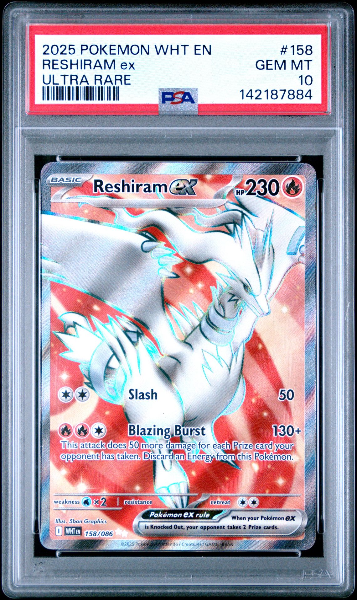 2025 Pokemon Wht En-White Flare Reshiram Ex #158 (Ultra Rare) Gem Mt 10 front