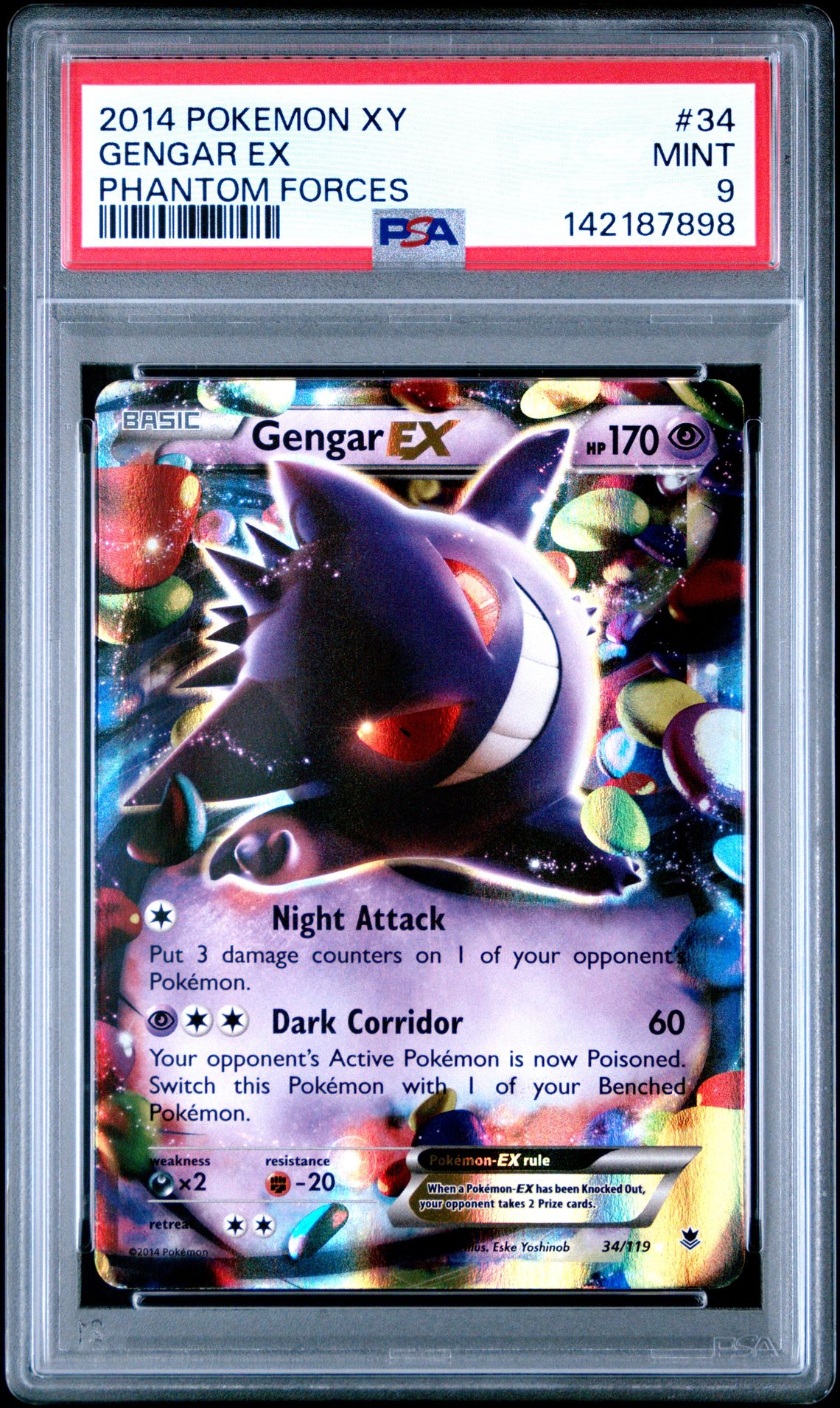 2014 Pokemon Xy Phantom Forces Gengar Ex #34 (Phantom Forces) Mint 9 front