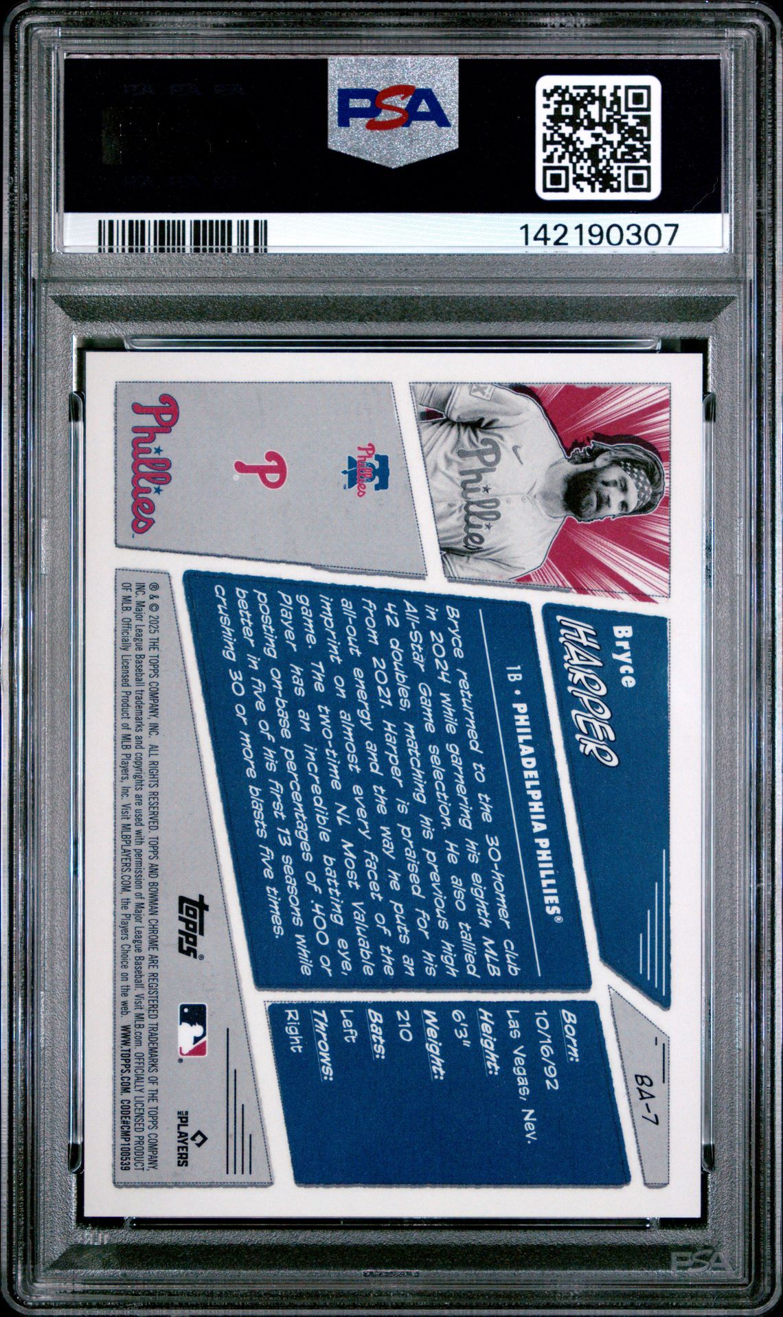 2025 Bowman Anime Bryce Harper #Ba7 Gem Mt 10 back